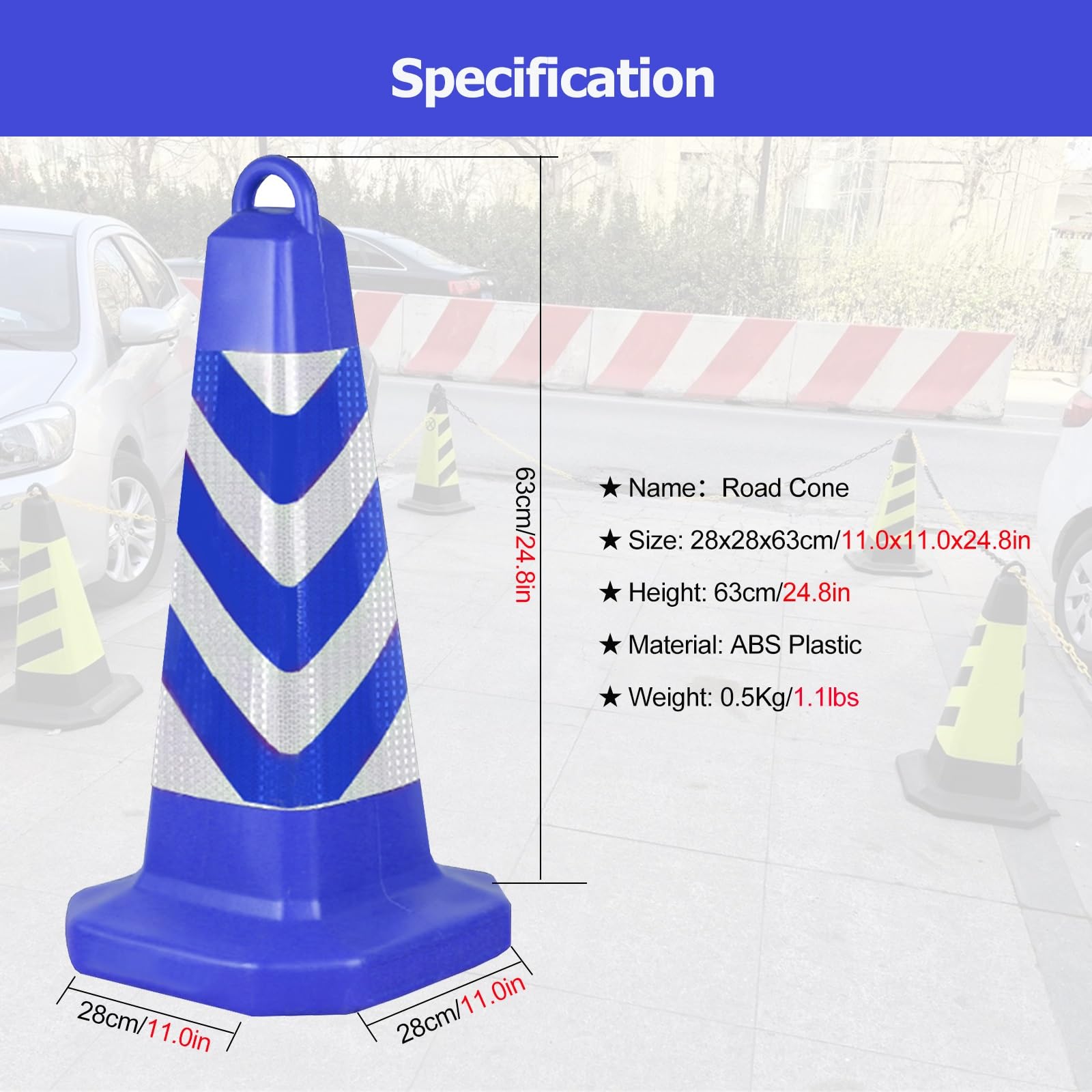 Poteau de stationnement, cônes de signalisation Bleus de 63 cm (24,8 po) - Cônes de sécurité légers avec poignée et 2 Tubes de Sable, Film réfléchissant pour Une visibilité Accrue, idéaux po