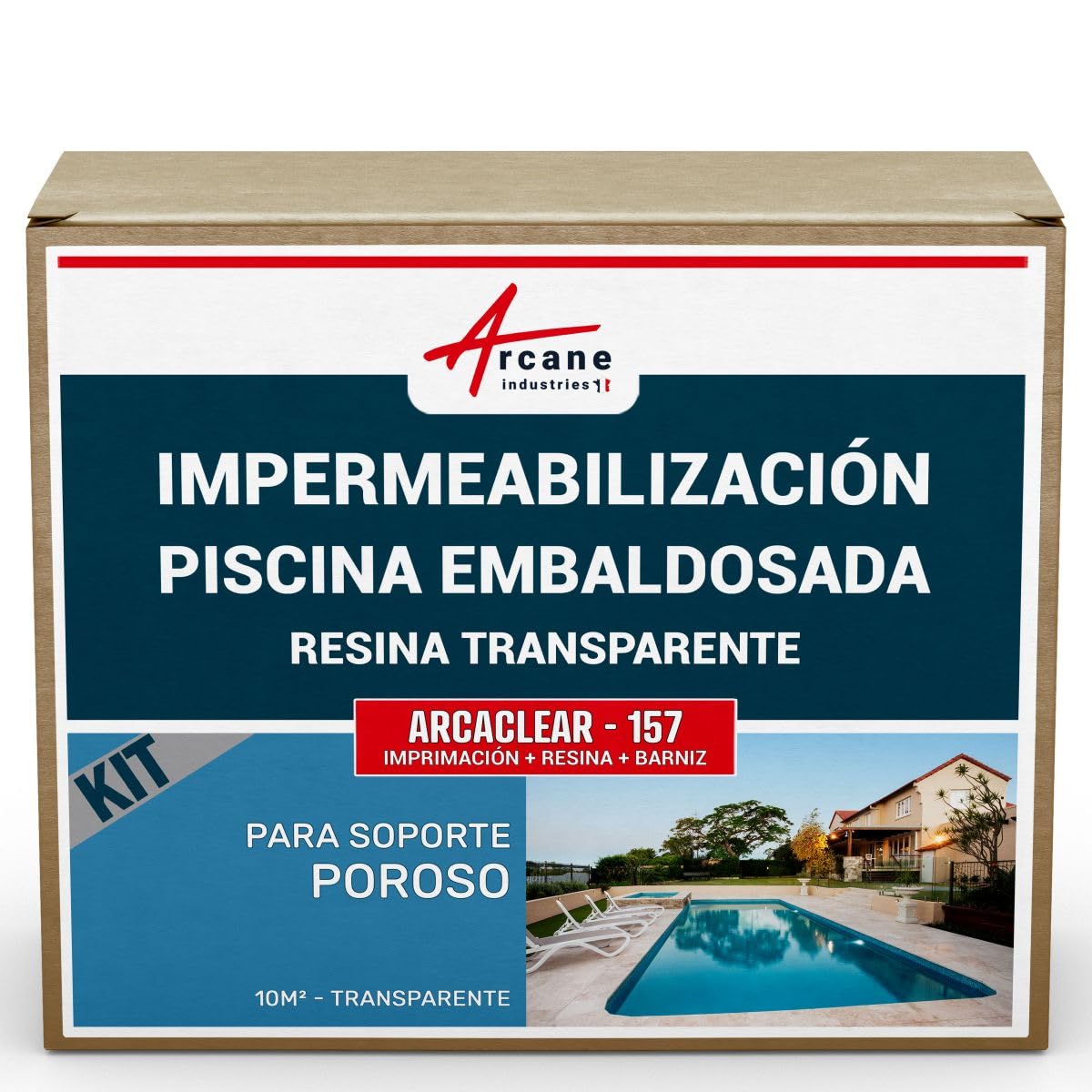 Resina Impermeabilización Piscina Embaldosada 10 m², soporte poroso Transparente | Impermeabiliza Azulejos y Hormigón, Imprimación de Adherencia, Repara, Resiste al Cloro y la Sal - Arcane Industries
