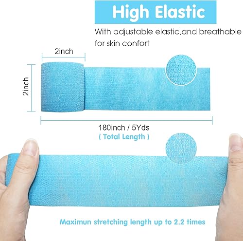 Miniatura 10 de Vendaje cohesivo autoadherente de 2 x 5 yardas, vendajes de primeros auxilios, cinta deportiva deportiva veterinaria para esguince de tobillo e