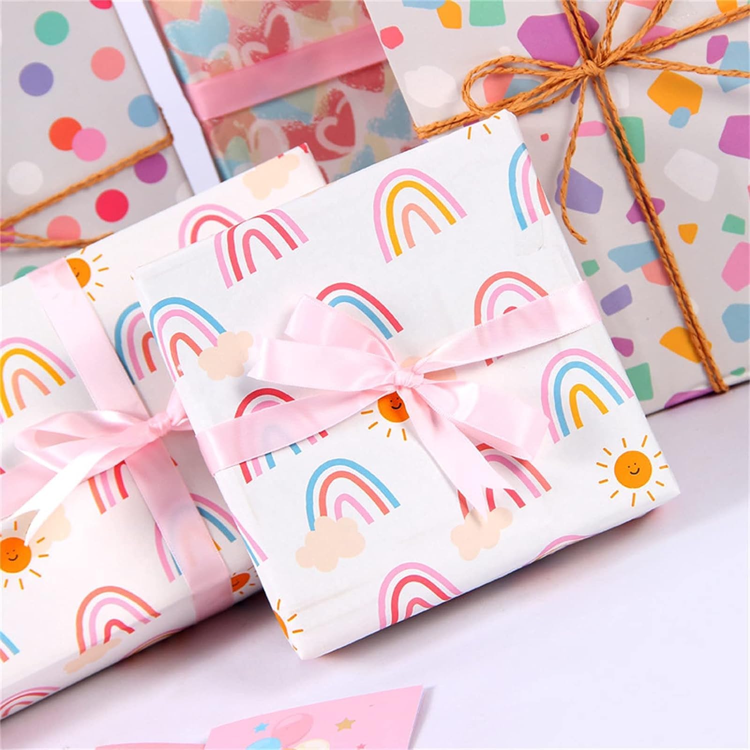 Papier Do Pakowania, Papier Świąteczny, 4 szt. Kartonowy papier do pakowania prezentów urodzinowych Rainbow Gfit Papier do pakowania prezentów urodzinowych (Color : 4)