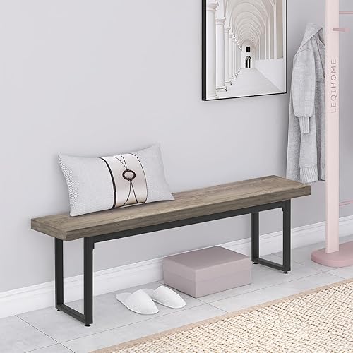 Miniatura 8 de STHOUYN Par de 2 bancos de comedor de 59 pulgadas para 6-8 personas, bancos de mesa de cocina de interior de granja, banco de cama, banco industrial