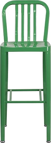Miniatura 8 de Flash Furniture Gael - Juego de 2 taburetes de bar de metal verde de 30 pulgadas de alto para interiores y exteriores con respaldo de listones