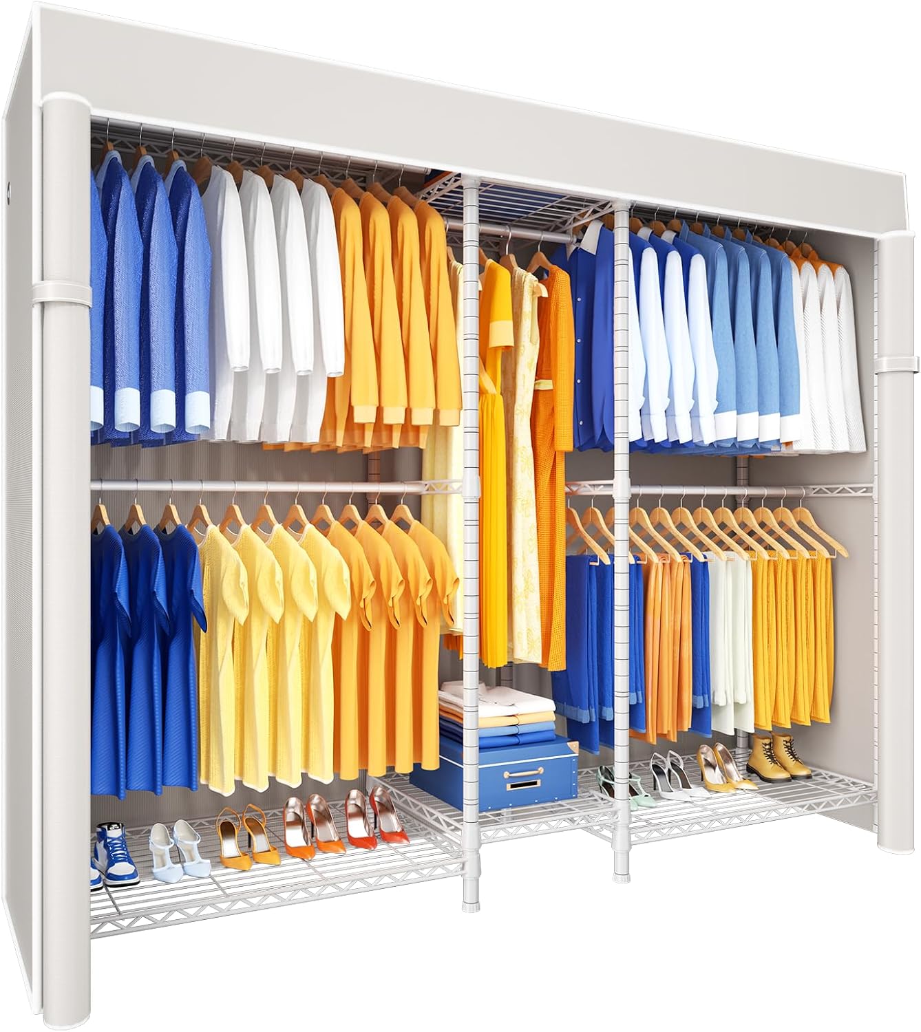 Ulif E12C Heavy Duty Closet Organizer System?Freestanding Clothing Racks for Hanging Clothes?Adjustable Garment Rack 71" W x 16" D x 76.5" H Hold 960 lbs?White Clothing Rack with White Dustproof Cover White Rack With White Cover