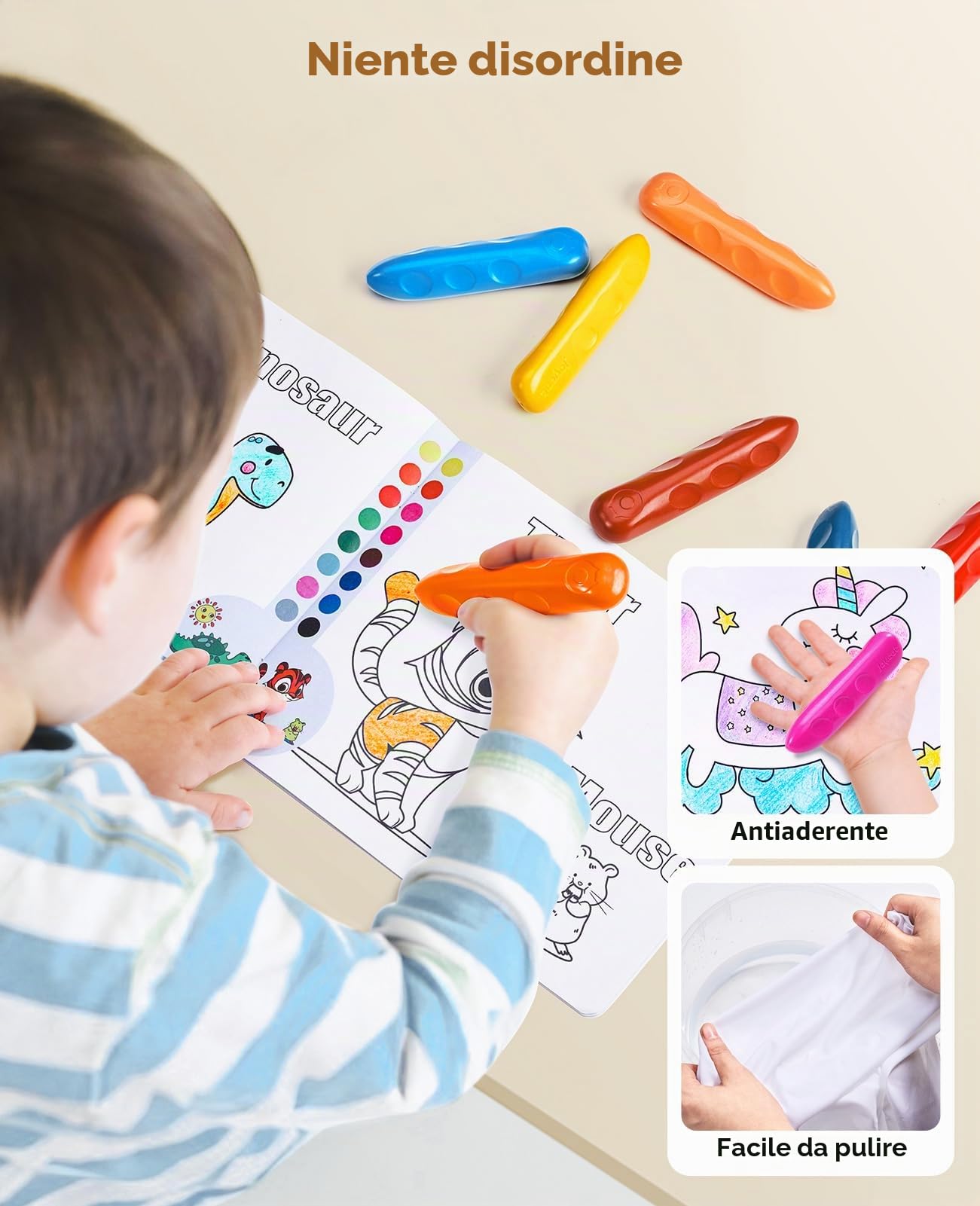 JoyCat Pastelli Jumbo in 16 colori per bambini dai 1 ai 3 anni, lavabili, triangolari, grandi, per bambini dai 4 agli 8 anni, facili da impugnare, infrangibili, atossici, materiali artistici con libro