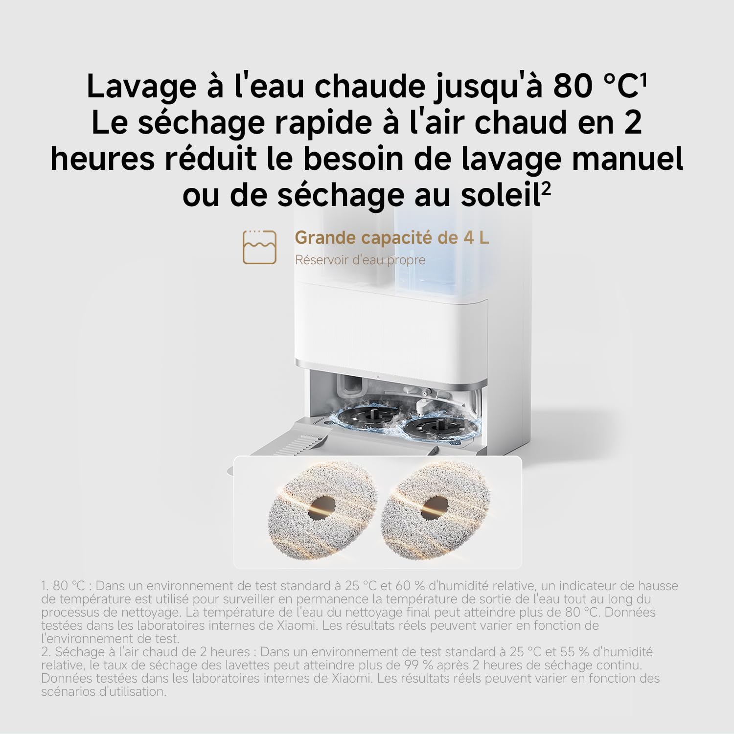 XIAOMI Robot Vacuum 5, Aspiration 20 000 Pa, AutoNettoyage à Eau Chaude 80 °C, Bras Doubles pour Coins, Navigation Laser dToF, Serpillère rétractable, Système Anti-emmêlement.