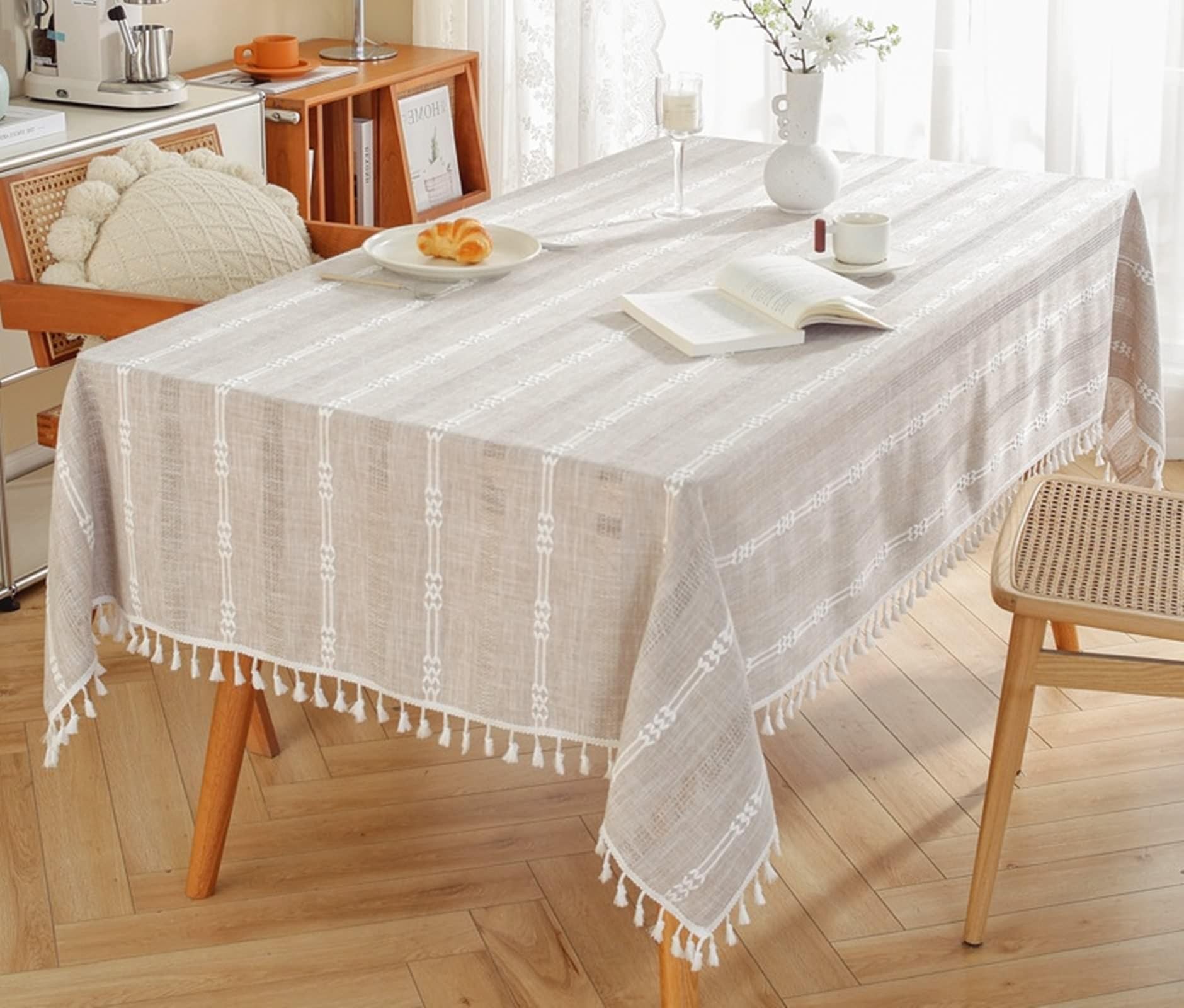Tovaglie Antimacchia Rettangolari, Poliestere Motivo a strisce all'uncinetto Tovaglia per Casa e Cucina, Tovaglia Elegante per Picnic, Caffè leggero, 140 x 220 cm