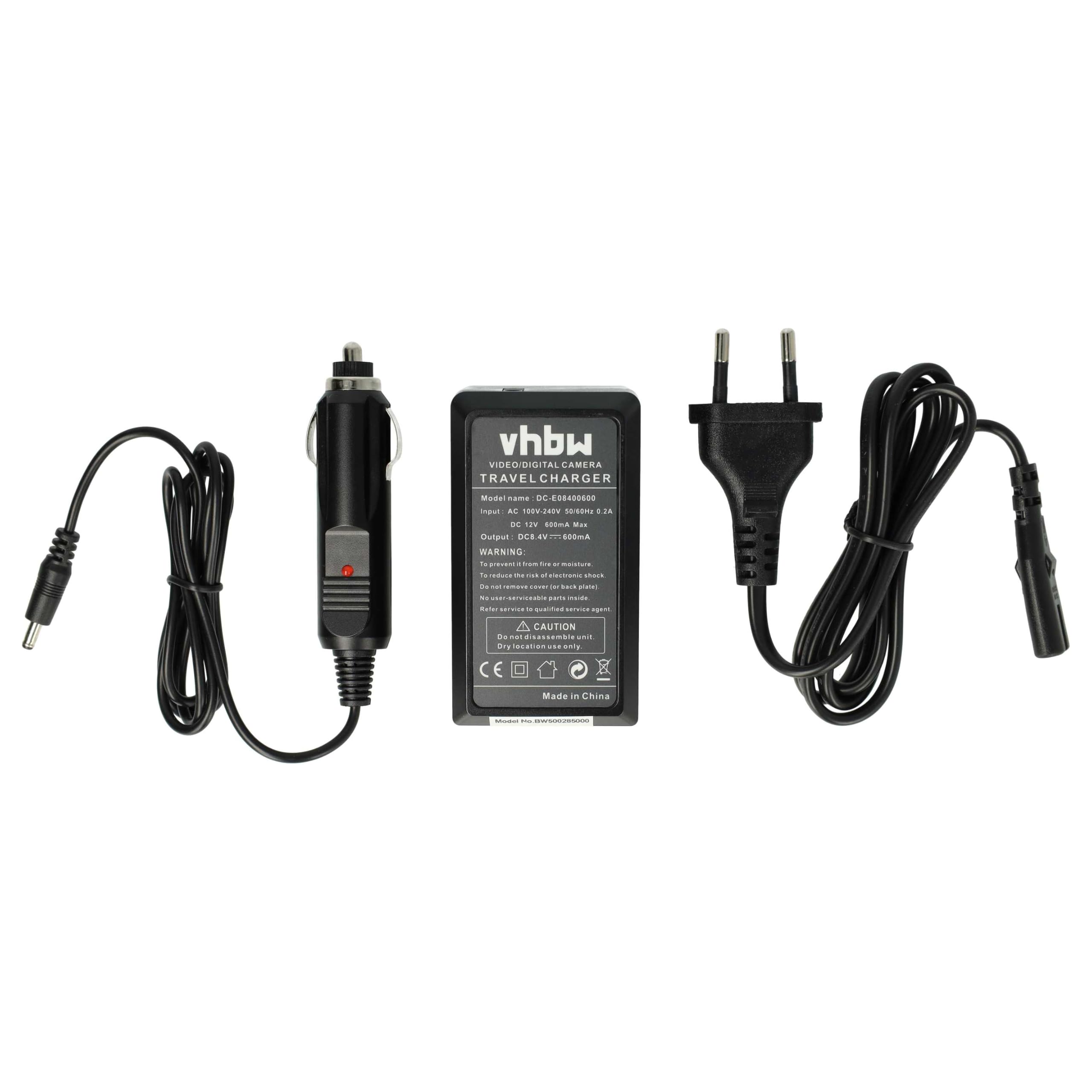 vhbw caricatore compatibile con Canon Legria FS22, FS100, FS10, FS305, FS200, FS19, FS11, FS21, FS20 camera + cavo auto + LED