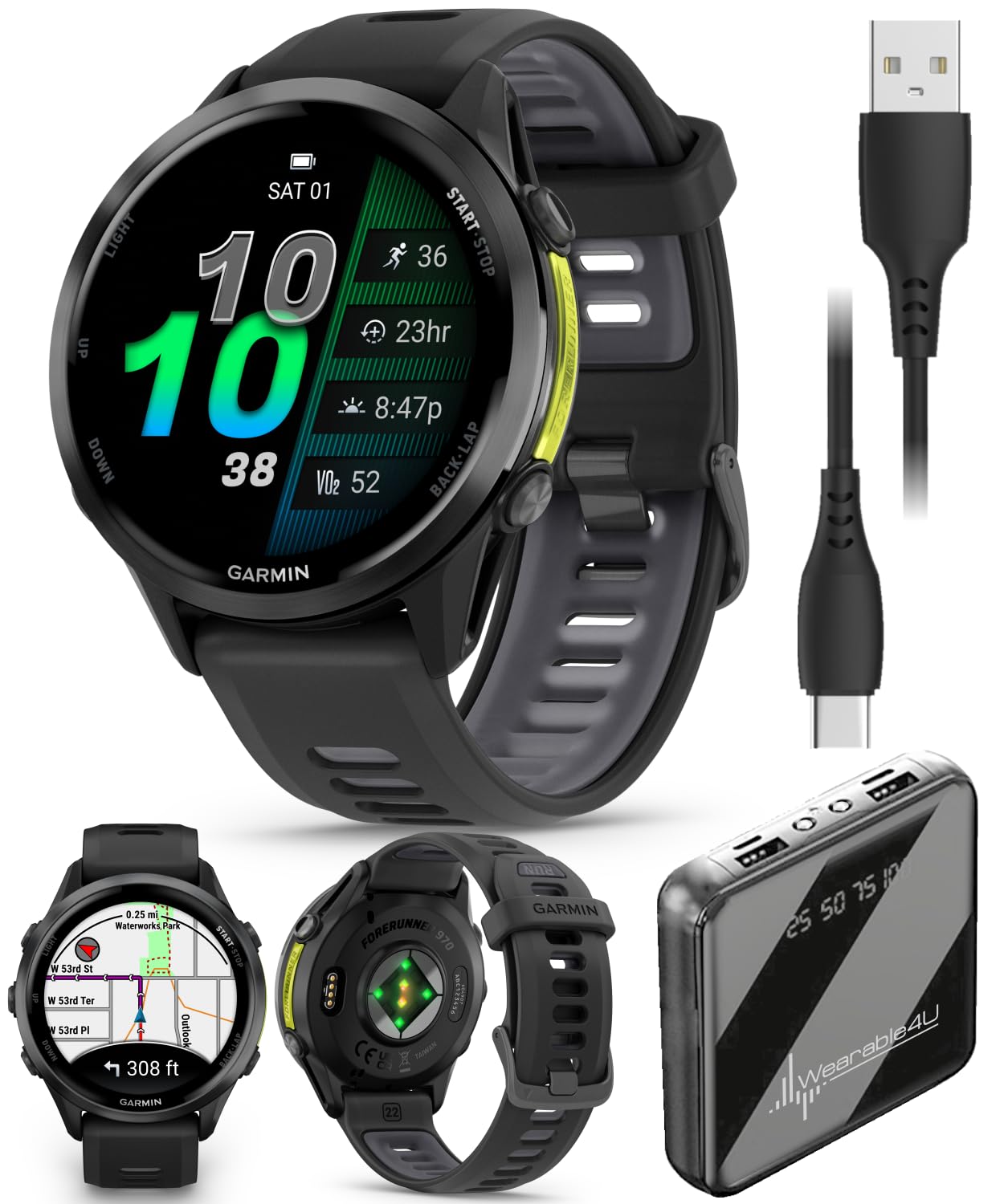 Forerunner 970 Carbon Gray DLC Titanium Smartwatch with Black Case and Black/Translucent…