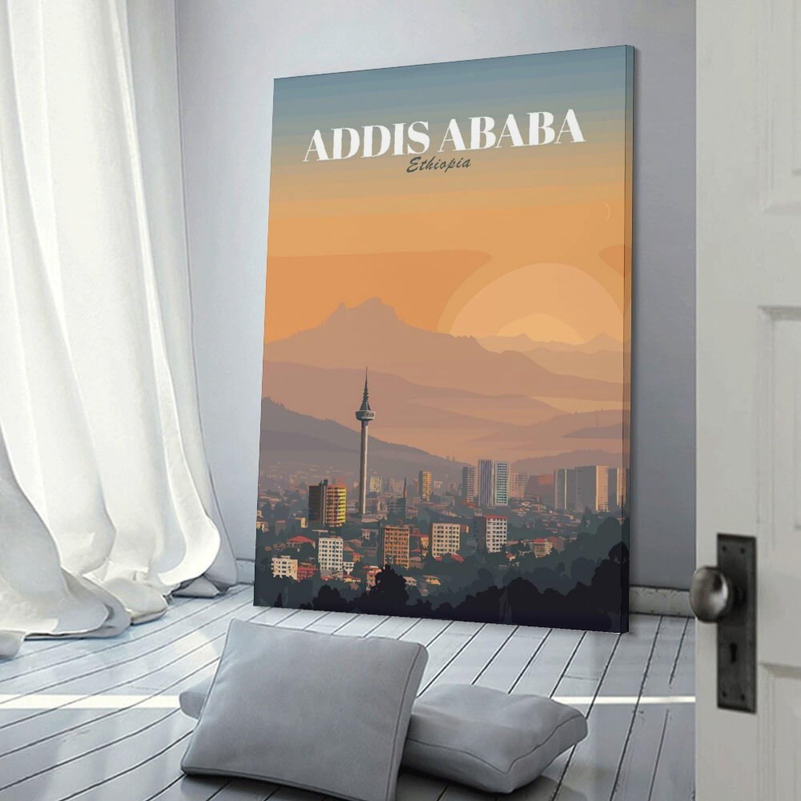 Canvas Wall Art Addis Ababa, Ethiopia Cityscape Art, 24x36inch(60x90cm), for Corridors, Hallways Or Apartment Entries, Decorative Canvas Styling for Entry Areas