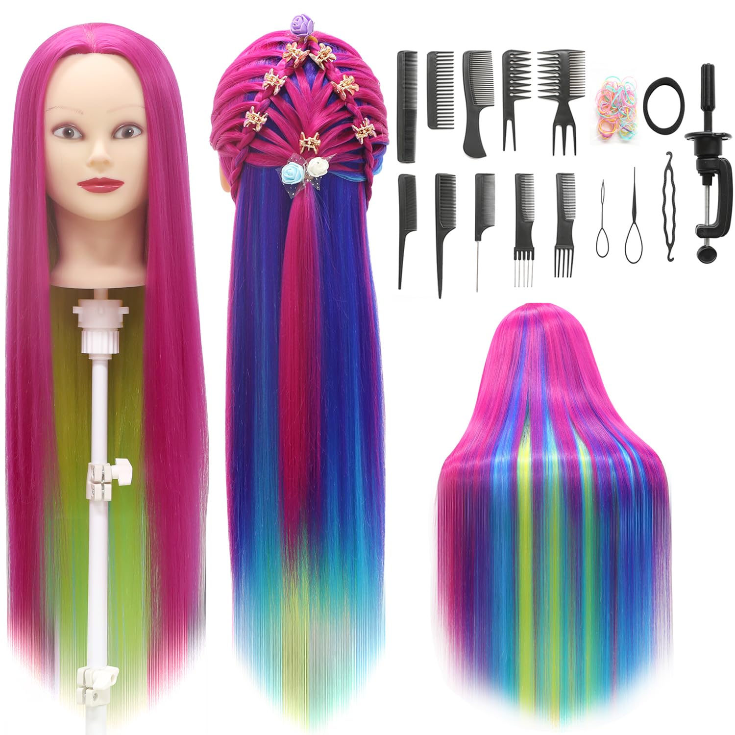 Styling Head 28 inch Hairdresser Training Head 100% Synthetic Fiber Hair Styling Head