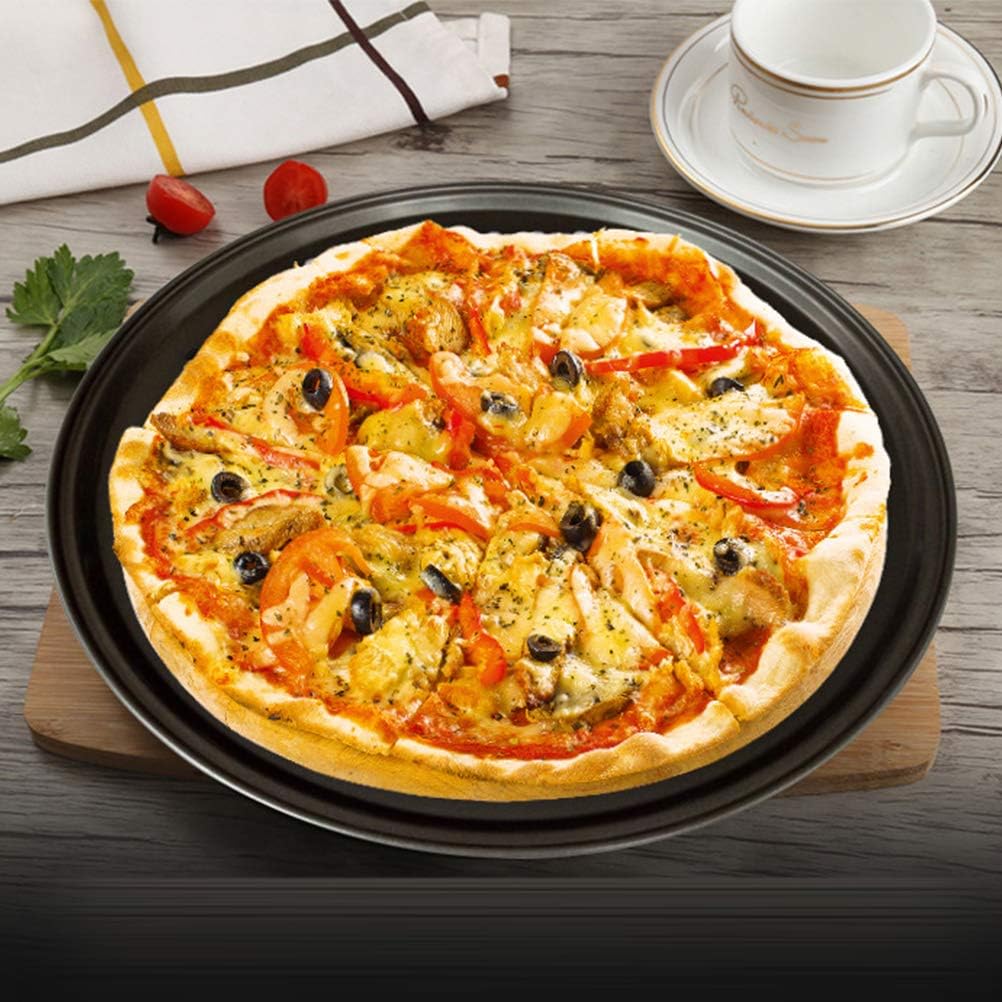 Teglia per Pizza, Teglia per Pizza Rotonda Nera da 23cm/9 Pollici Forno a Microonde Piatti da Forno Teglie Teglia da Forno (2 Pezzi)