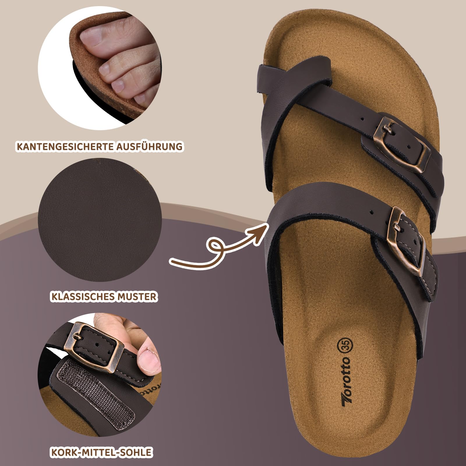 Torotto Chanclas de dedos para niños, chanclas con corcho, zapatillas para niñas y niños, correa ajustable, hebilla antideslizante, para interior y exterior