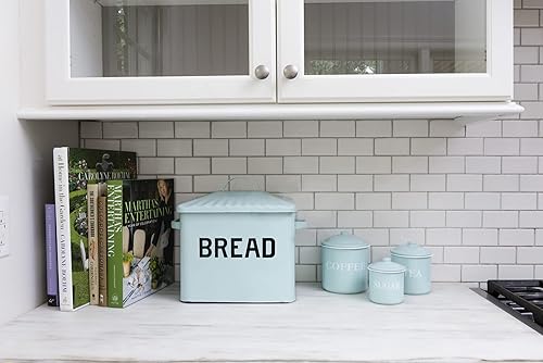 Miniatura 2 de Creative Co-Op Recipientes de metal esmaltado con tapas, "café", "té" y "azúcar", menta, juego de 3 tamaños