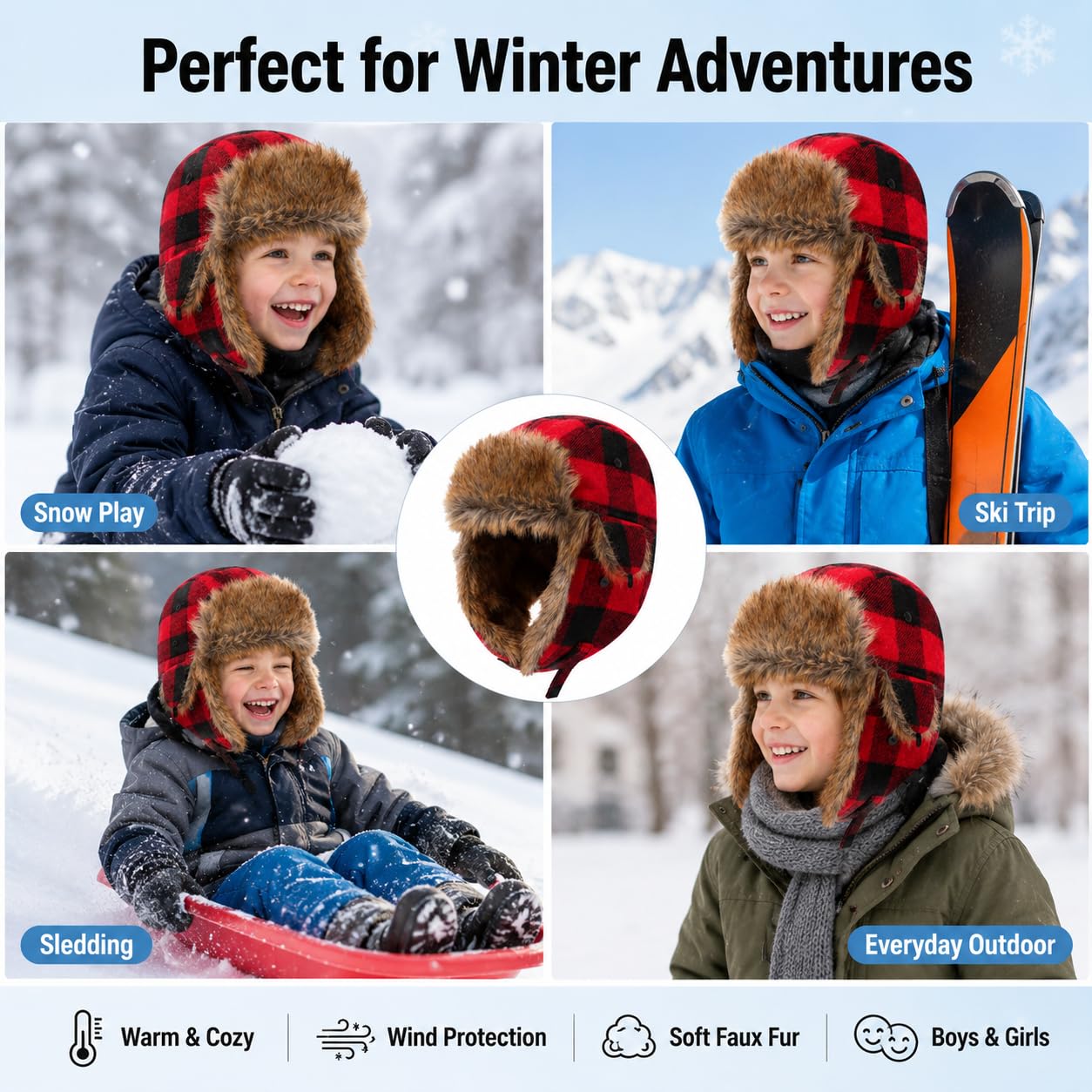 Gorro de invierno para niños, para exteriores, cálido, resistente al viento, Ushanka, sombrero de aviador, forro polar, gorra de esquí para niños y niñas, 1T-8T