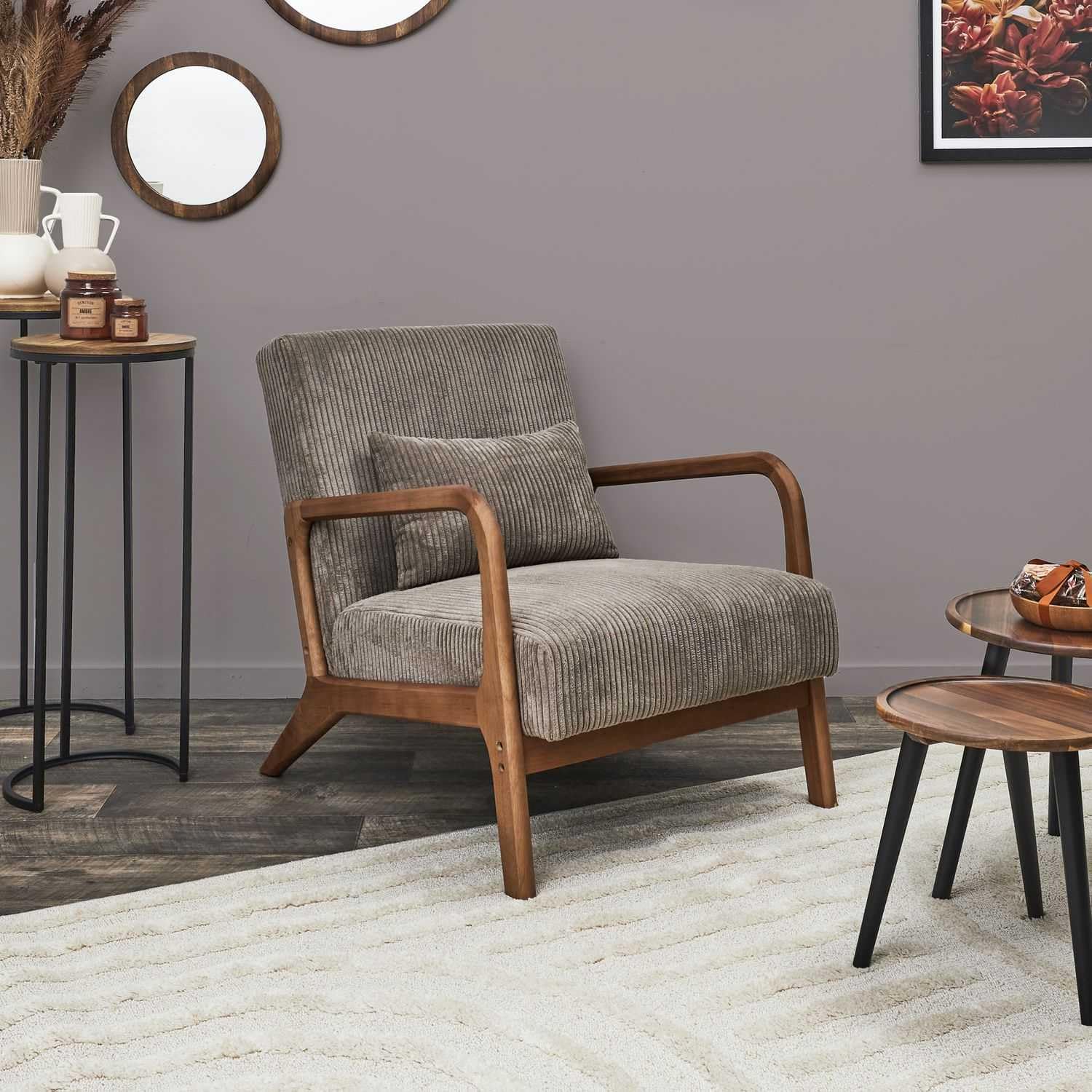 HOME DECO FACTORY, HD0348, poltrona da soggiorno Cotele Scott Taupe, morbidezza, mobili, seduta, divano e poltrona, 64,5 x 75 x 83,5 cm, altezza seduta 43 cm, tortora
