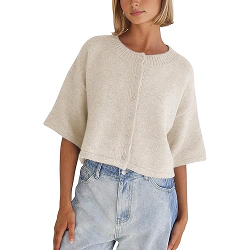 Springrain Cardigan Sweaters for Women Lightweight Knit Cropped Cardigan Button Up Solid Knitwear