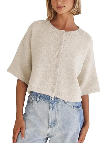 Springrain Cardigan Sweaters for Women Lightweight Knit Cropped Cardigan Button