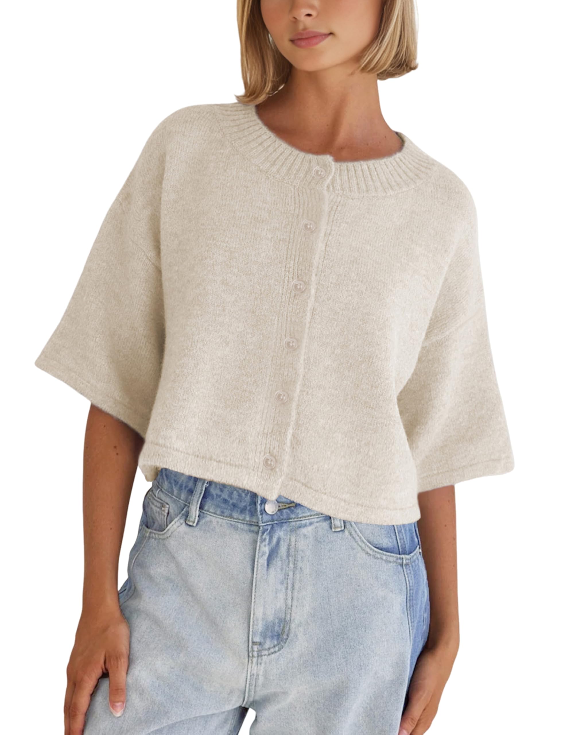 Springrain Cardigan Sweaters for Women Lightweight Knit Cropped Cardigan Button Up Solid Knitwear