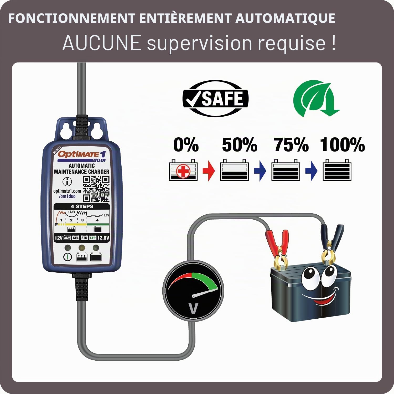 OptiMate 1-Duo-Chargeur automatique de batterie de moto au lithium et plomb-acide, 12 V