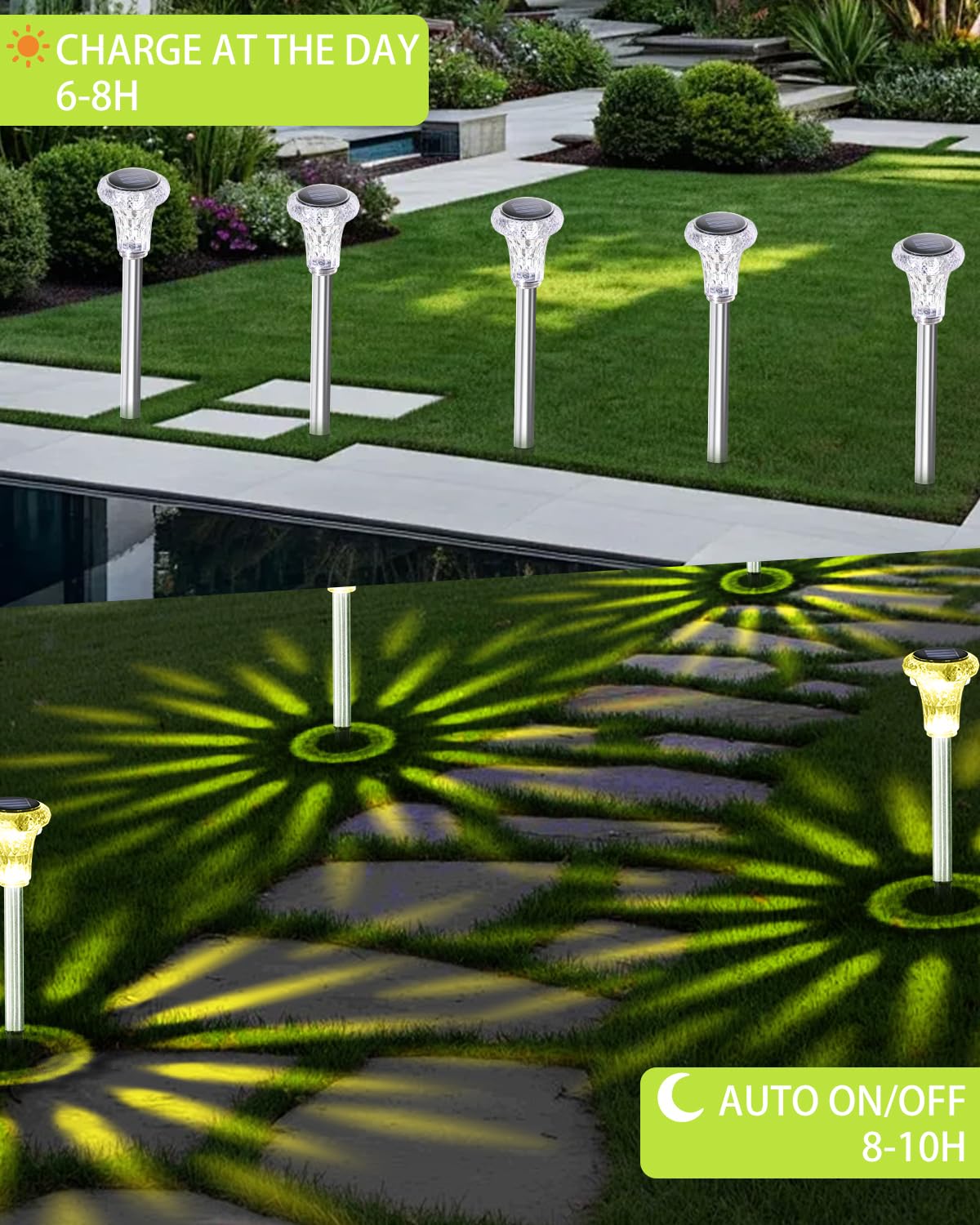 Bowfar Solar Lights Outdoor Garden, 6 Pack Garden Solar Lights IP65 Waterproof Stainless Steel Lighting for Outdoor Patio Lawn Balcony Paths Yard Landscape Decor, Warm White - Image 3