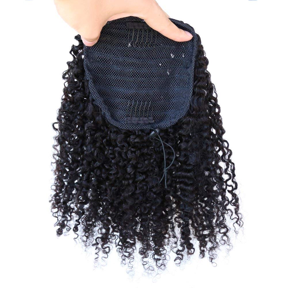 10inch 3B 3C Kinky Curly Human Hair Ponytails Extensions Curly Ponytail Hair Piece Wrap Drawstring Puff Ponytail Hairpieces For African American Top Closure Clip Ins