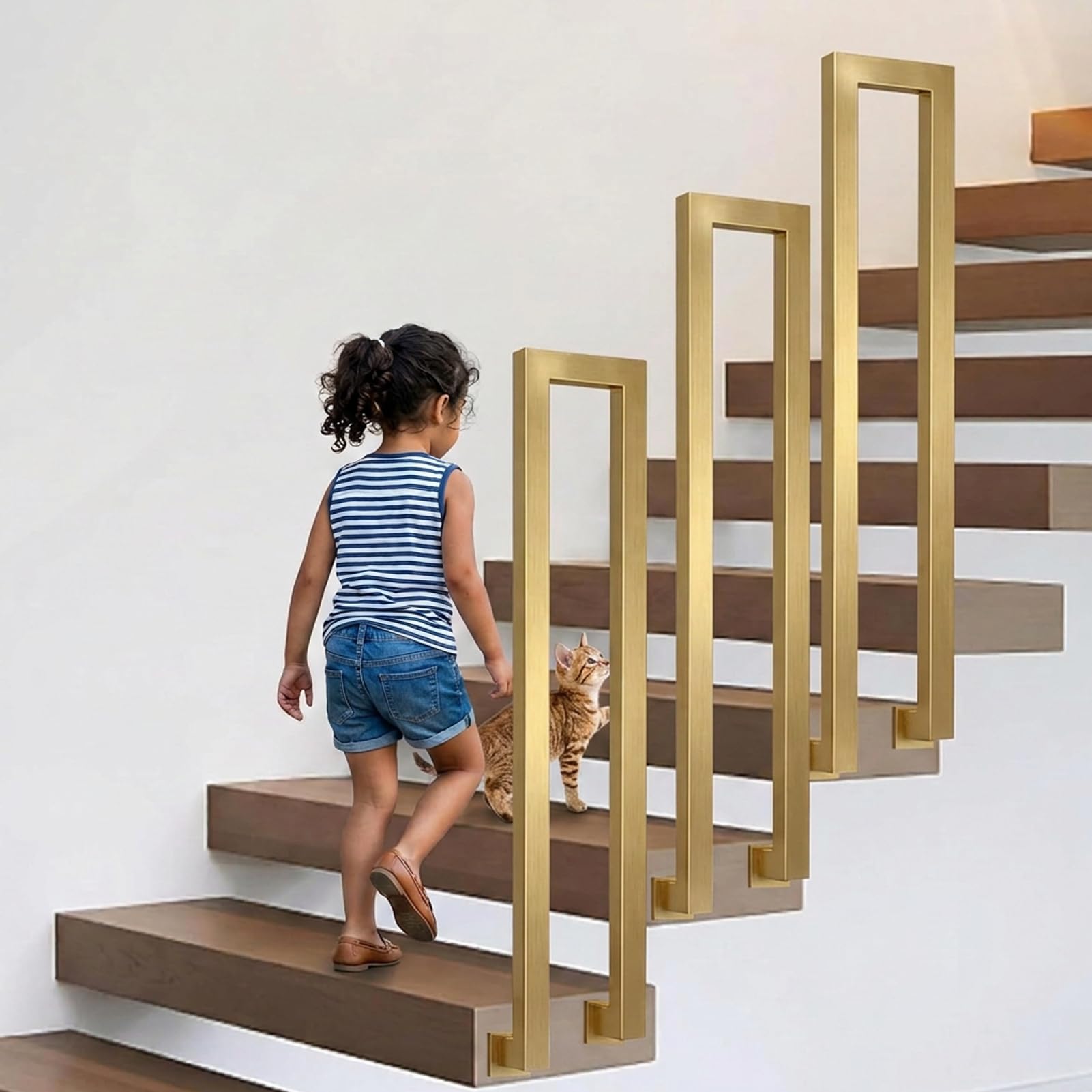 Corrimano a Forma di U in Ferro per Scale Interne ed Esterne, Ringhiera Antiruggine per Soffitta Veranda Corridoio con Montaggio Laterale/Verticale, 35-168cm con Kit di Installazione Completo