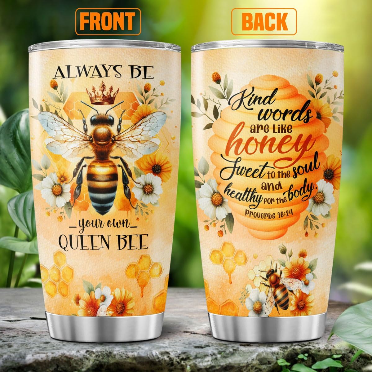 Bee Gifts, Tumbler 20 Oz With Lid And Straw, Always Be Queen Bee - Image 2