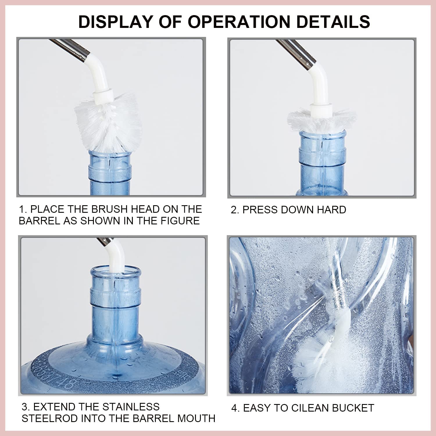 SPAREQUE Stainless Steel Water Bucket Bottle Brush, Long Handle Scrubbing Brush, Suitable for Cleaning 1 to 5 Gallon Buckets, Water Jug Brush Cleaner,Long 3 & 5 Gallon Bottle Brush Cleaner, Stainless Steel Handle,Nylon Bristles,Bottle Cleaning Brush 4