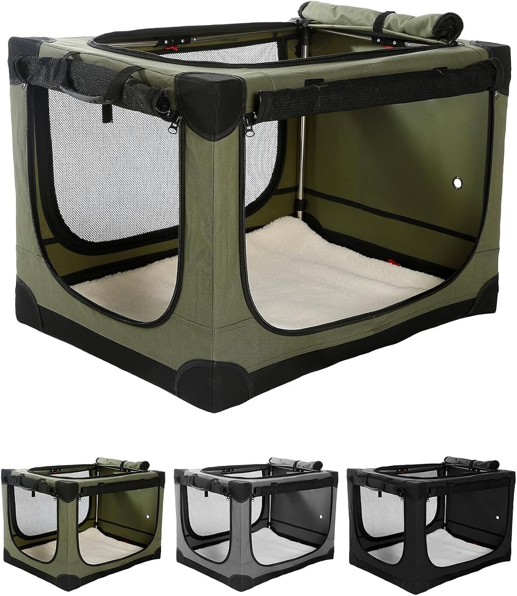 Veraste Jaula de Viaje para Perros Suave y Plegable de 30" para Perros medianos, Verde | Jaula de Viaje Plegable de 4 Puertas, Malla Transpirable, Plegable con Bolsa de Almacenamiento