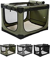 Veraste 30 Inch Collapsible Soft Dog Crate for Medium Large Dogs - Portable 4-Door Foldable Travel Kennel with Mesh Windows, Storage Bag, Green