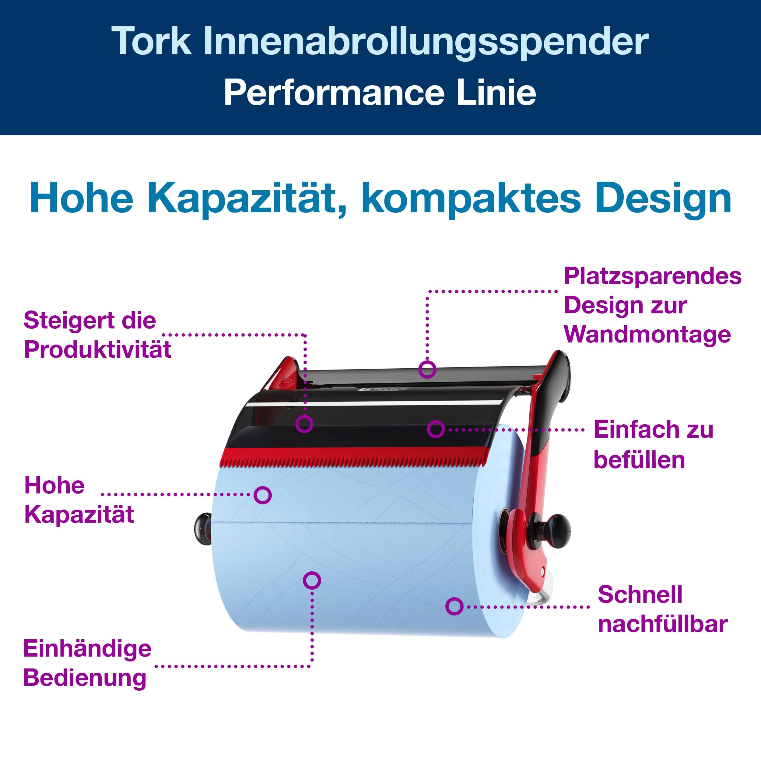 Tork 652108 Wandhalter Rot Schwarz Papierrollenhalter Industrie Papierwischtücher Blau W1/2 2 × 350 Blatt