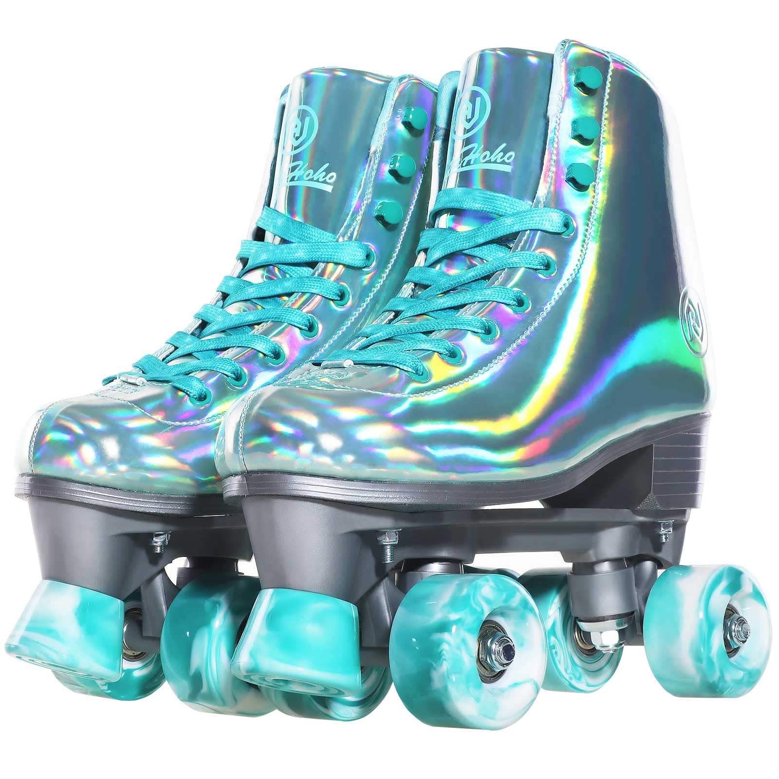 JajaHohoRoller Skates for Women, Holographic Rollerskates, Shiny Double-Row Four Wheels Quad Skates Girls Outdoor (Green)