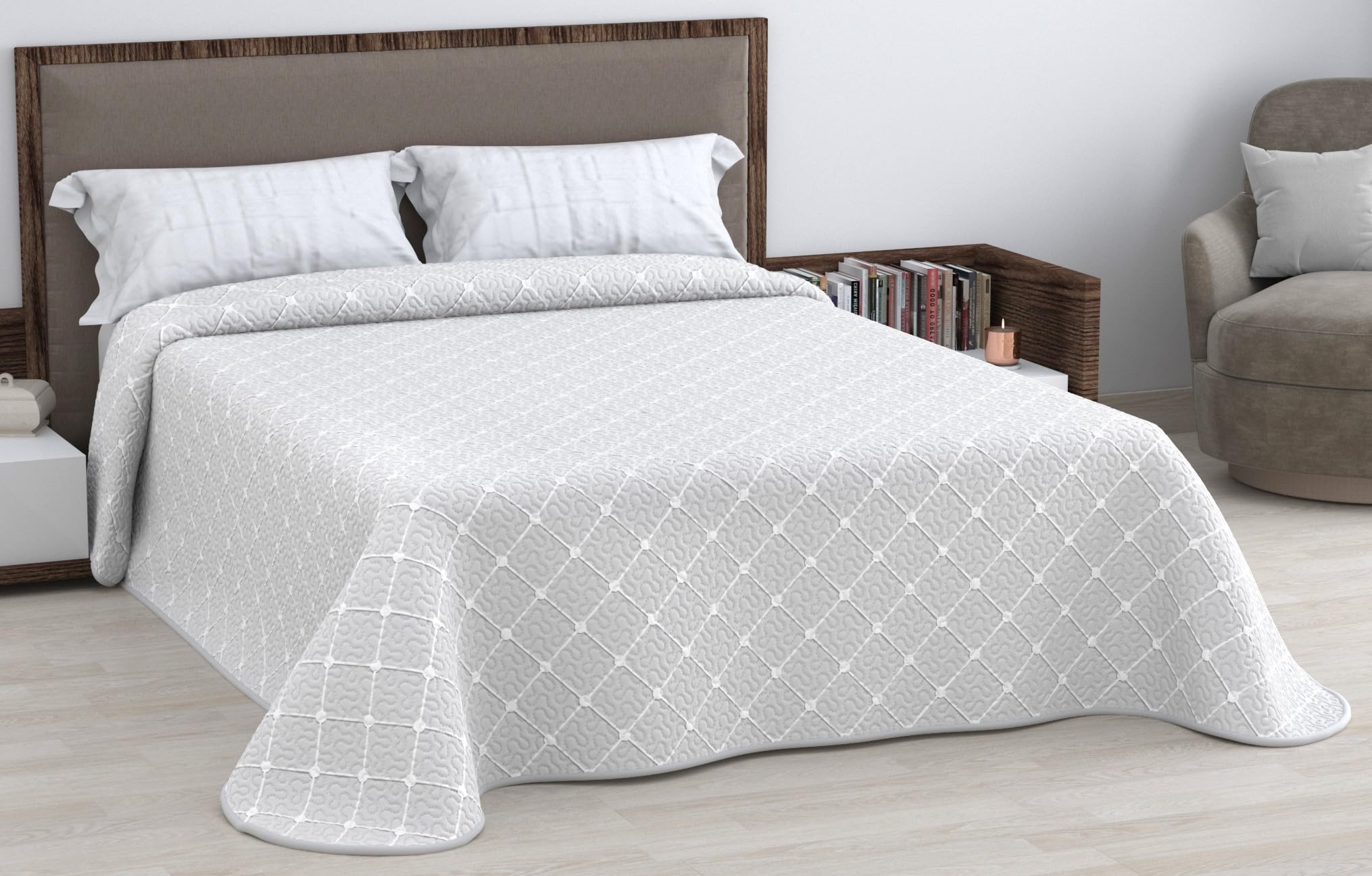 HM'S HOME'SECRET Colcha Bouti Estampada de 100% Microfibra Suave - Variedad de Diseños y Tamaños (Liso Gris, Cama 150cm) — view 4