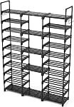 VTRIN 10 Tiers Grand rack de chaussures Organisateur de chaussures pour les supports d'entrée 55-62 paires Chaussures et bottes Free Standing Shoe Tower pour placard métallique durable avec crochets polyvalents pour chambre Garage noir
