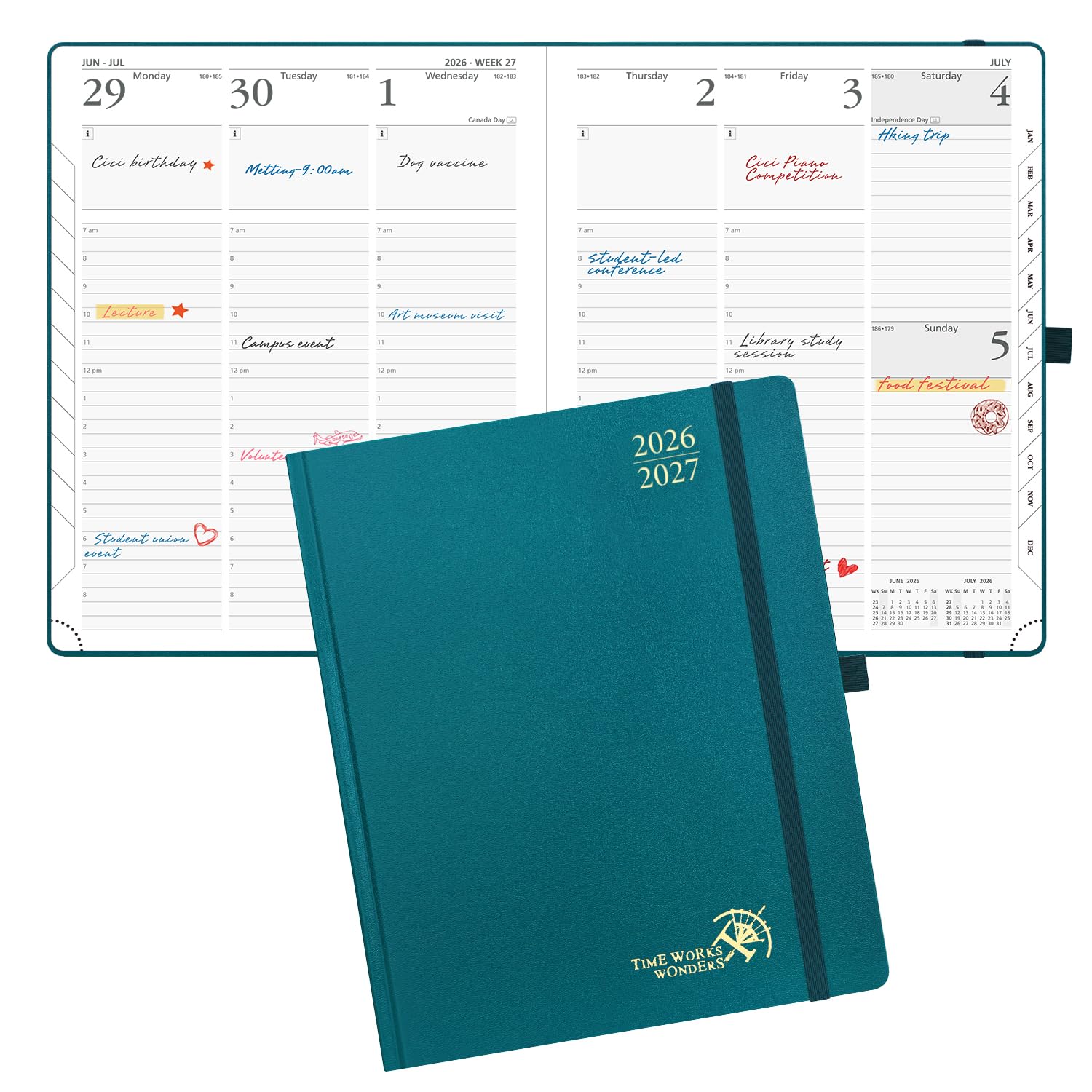 POPRUN 2026-2027 Academic Planner, Large Size 8.5" x 10.5", Weekly and Monthly Calendar, July 2026 to June 2027, Hardcover Appointment Book with Verital Layout, Hourly Time Slots, Monthly Tabs