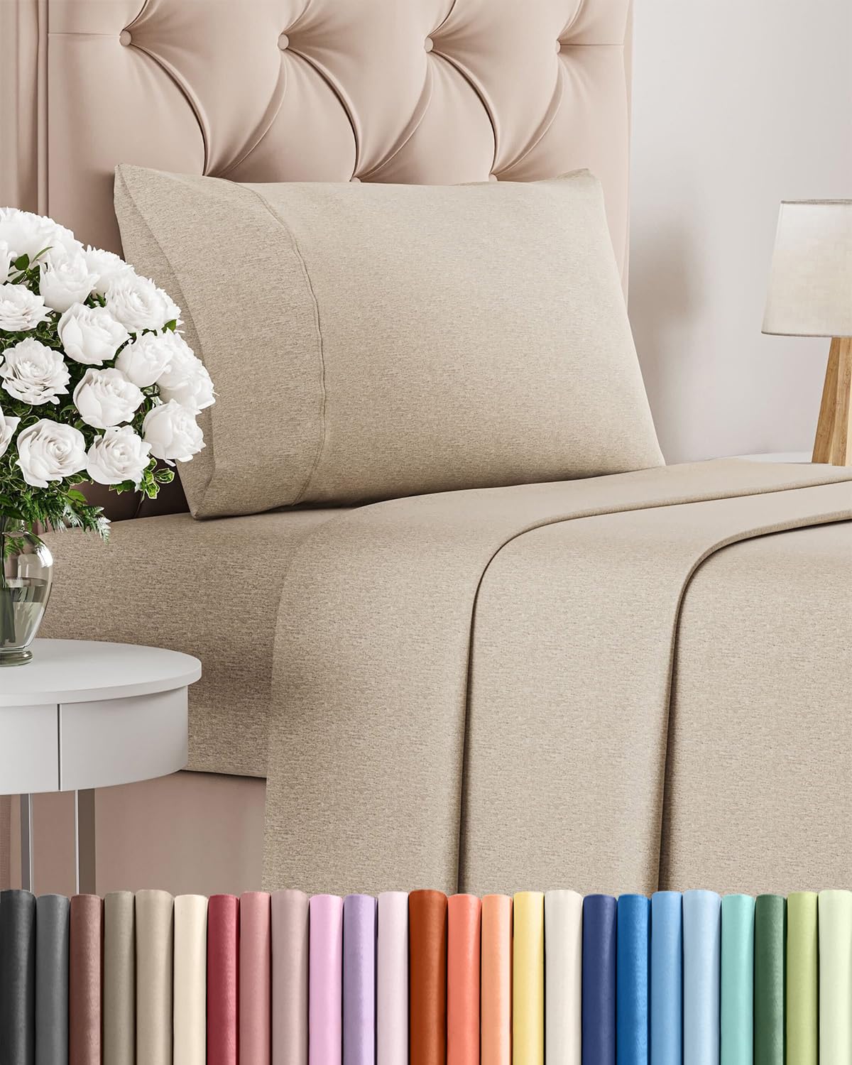 Twin Size 3 Piece Sheet Set - Comfy Breathable &amp; Cooling Bed Sheets Set - Hotel Luxury Bedding for Women, Men, Kids, Teens, Boys &amp; Girls - Deep Pockets, Soft &amp; Wrinkle Free - Beige (Heathered Sheets)