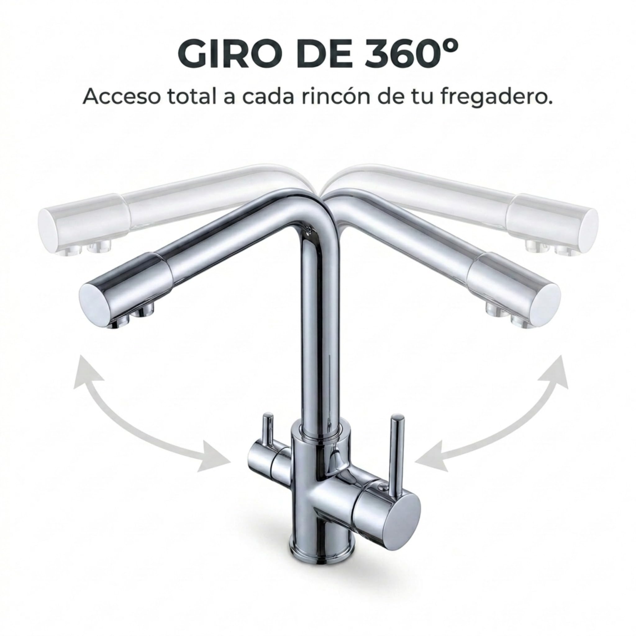 VALAZ Grifo Osmosis 3 Vías Cromado | Grifos Cocina Fregadero | Alta Presión, Monomando, Giratorio 360º, Ahorro de Agua | Instalación Fácil y Rápida | Latón, Acero Inoxidable, Serie Nilo