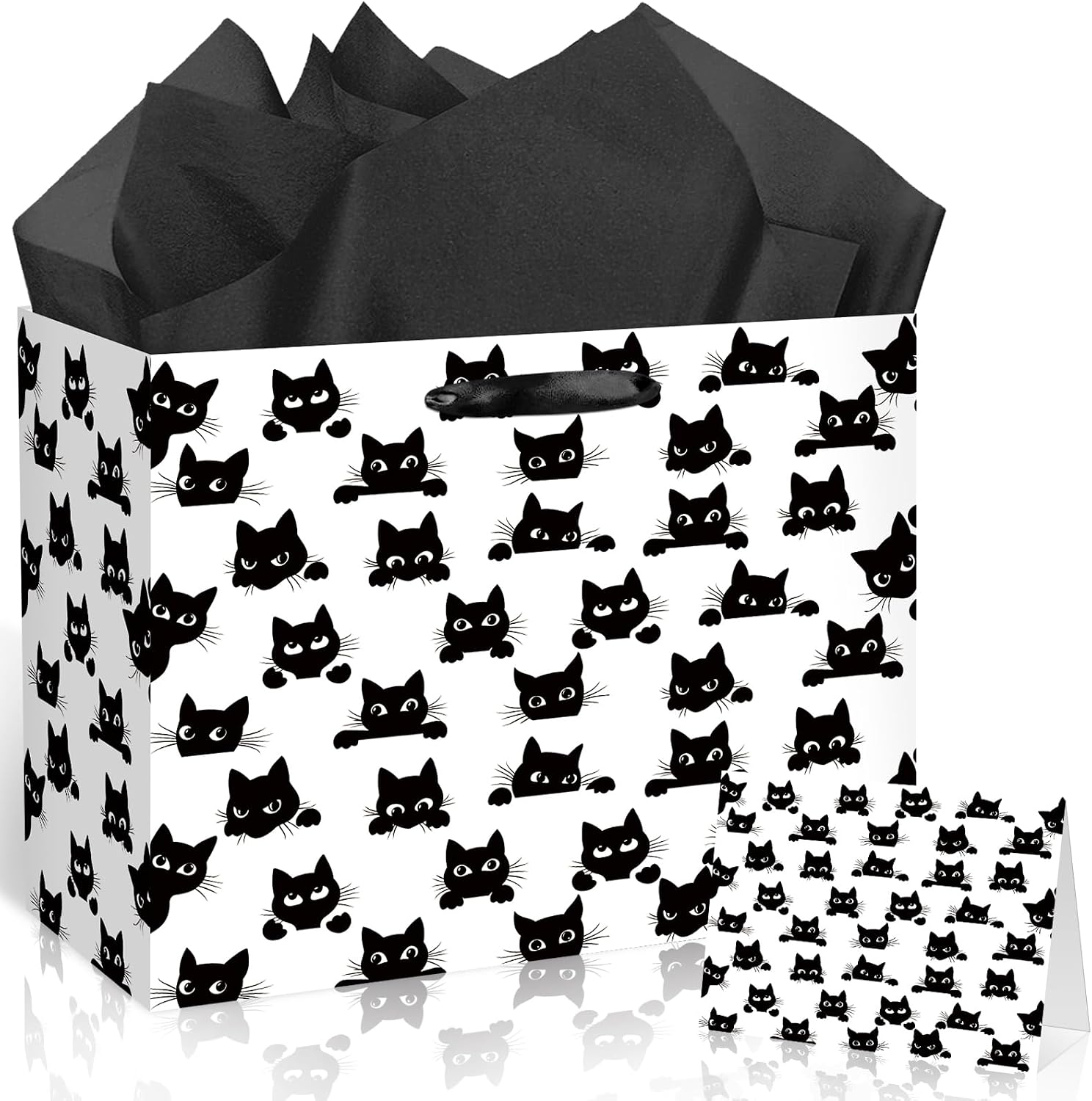 Peconal Funny Cat Birthday Gift Bag Black Cat Birthday Decorations Black Meow Gift Wrapping Paper Bag with Greeting Card for Boys Girls Baby Shower Halloween Party Favors Supplies