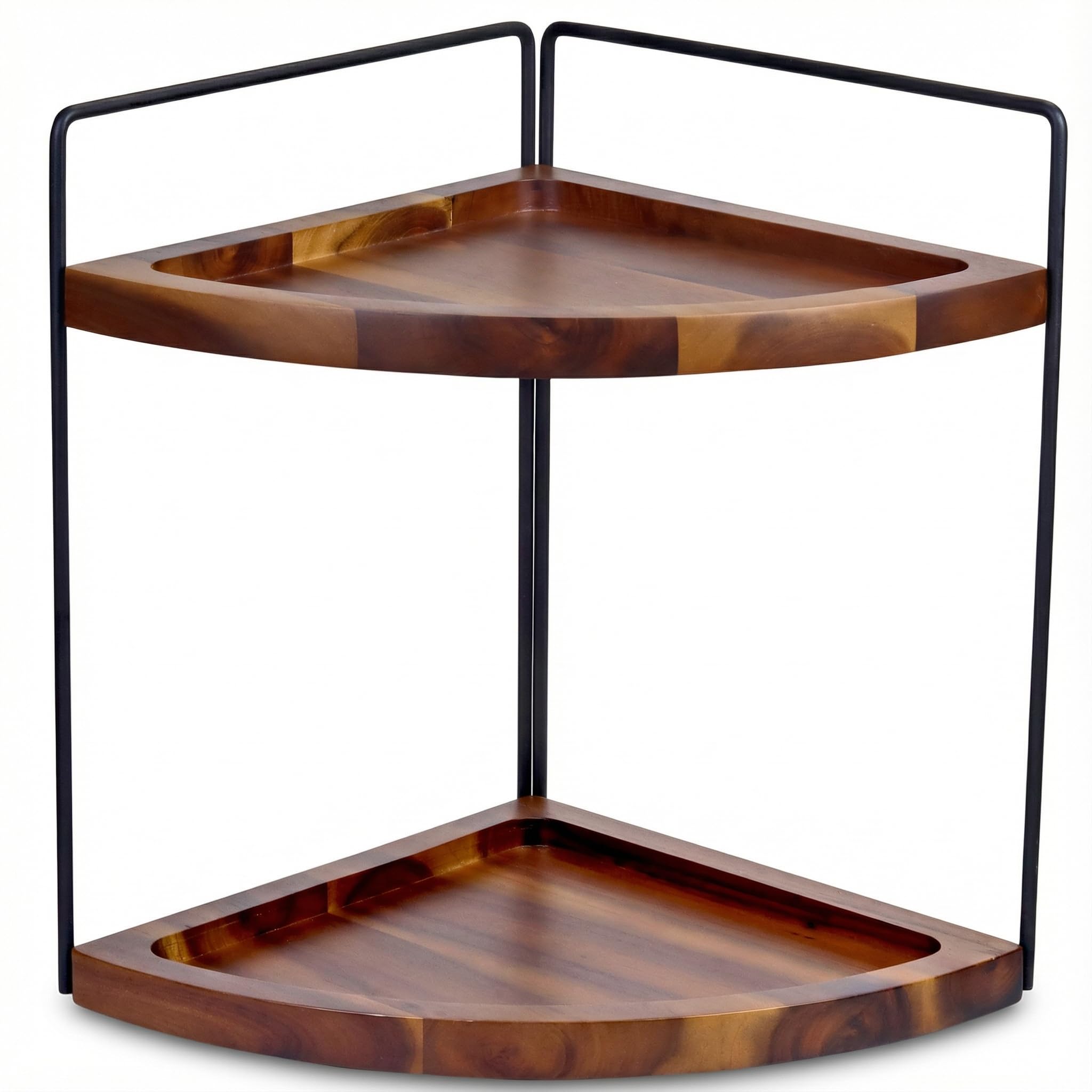 Demigo Bathroom Corner Counter Organizer 13.2x9.9 inch, 2 Tier Acacia Wood Organizer Countertop, Corner Storage Shelf Standing Rack, Cosmetic Vanity Tray Kitchen Spice Rack, Bathroom Storage Décor