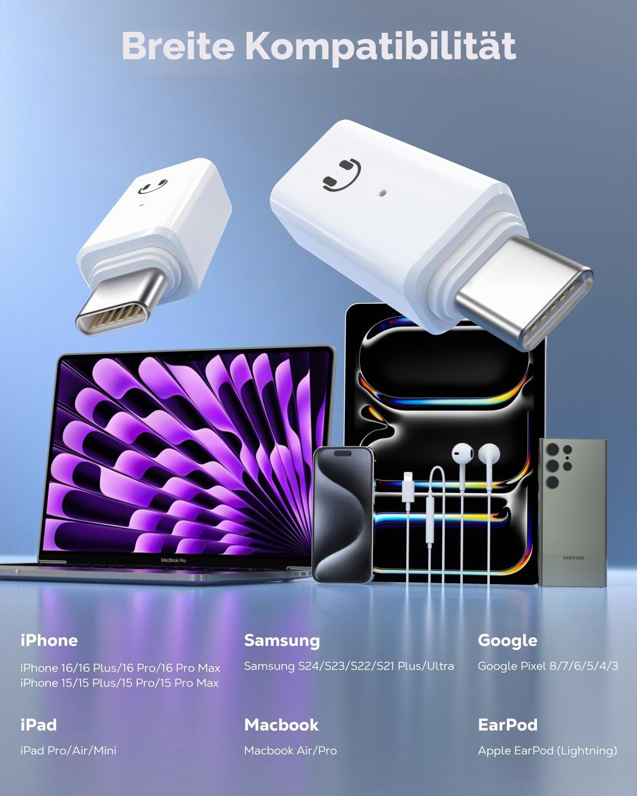 MoKo Lightning auf USB-C Audio Adapter, USB C auf Lightning Kopfhörer Adapter für iPhone 17 16 16e 15 Pro Max Plus, iPad Air/Pro, MacBook, Weiß