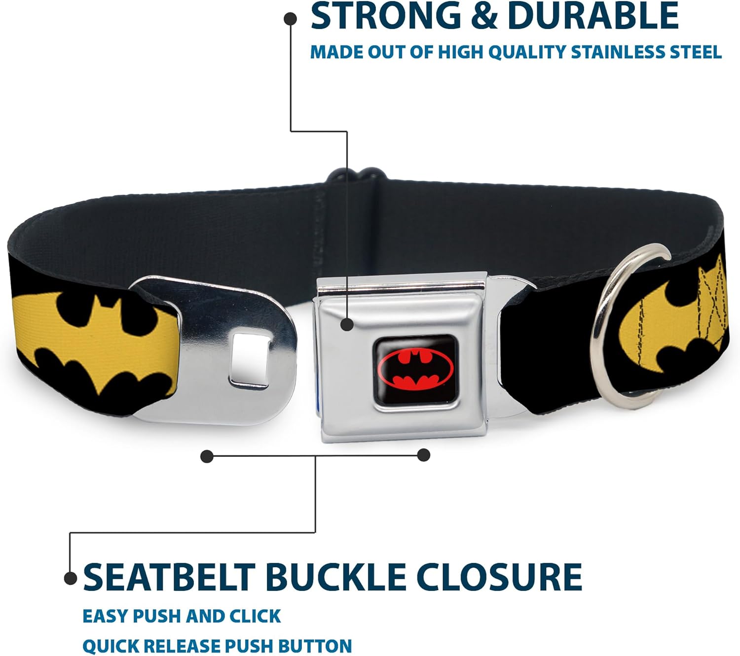 Buckle-Down Seatbelt Buckle Dog Collar - Bat Signal-1 Black/Yellow - 1" Wide - Fits 9-15" Neck - Small
