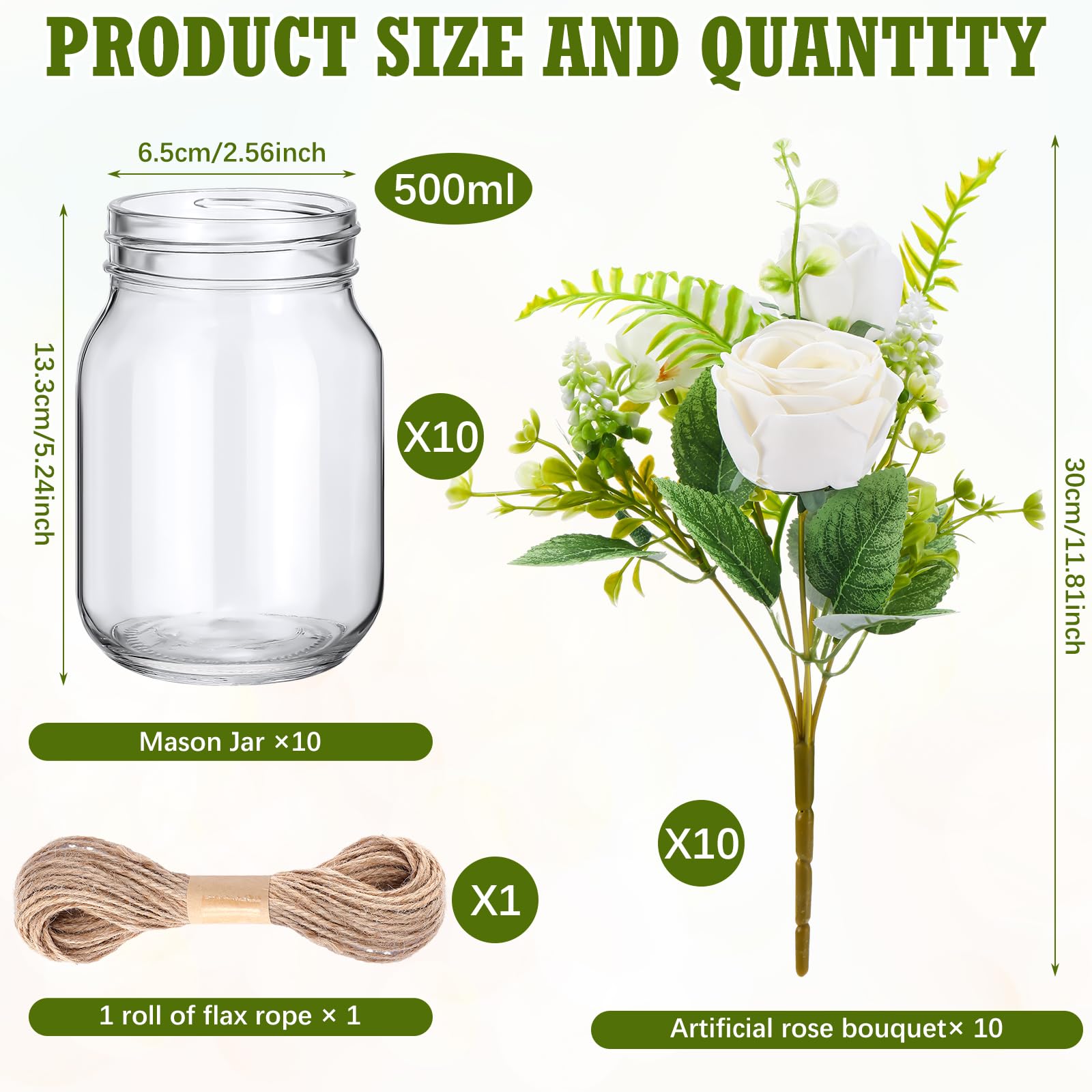 XunYee 10 Set Mason Jar Table Centerpiece with Flower Mason Jar Flower Centerpiece Vases Decor for Engagement Party Bridal Shower Centerpieces Wedding Reception Table Decor(Rose)