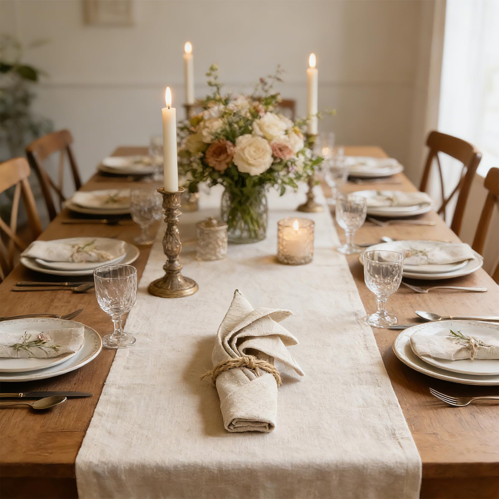 Lot de 12 serviettes en tissu, 40 x 40 cm, réutilisables, en tissu, 100 % naturel, en lin, en coton, décoration de table pour mariage, anniversaire, cuisine (beige)