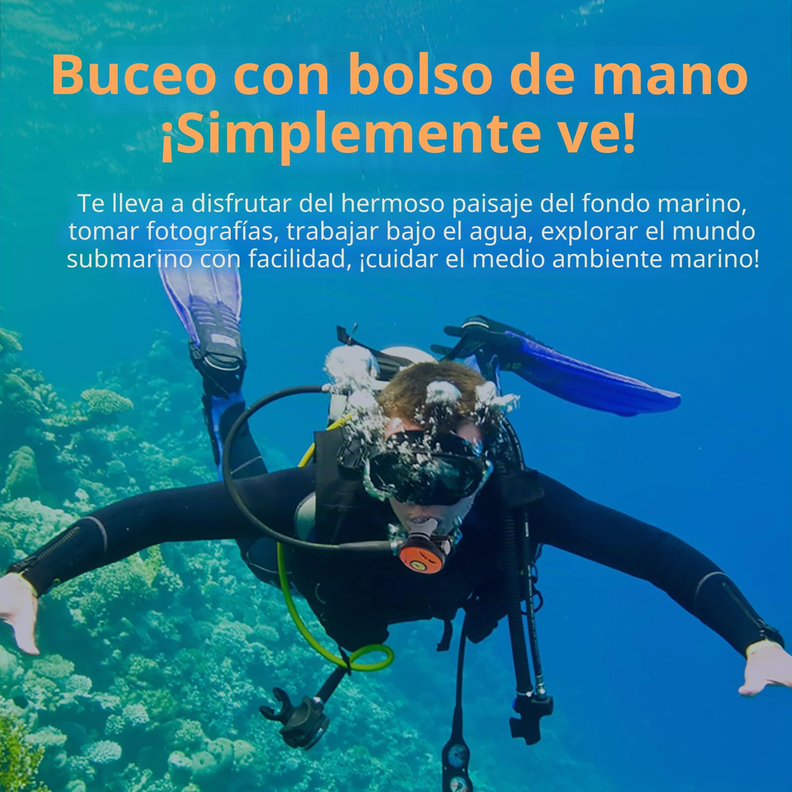 TUDIVING - Ventilador de Buceo, pulmones portátiles de Buceo, Dispositivo de respiración subacuática sin Tanque con regulador para Buceo recreativo, Pesca y esnórquel