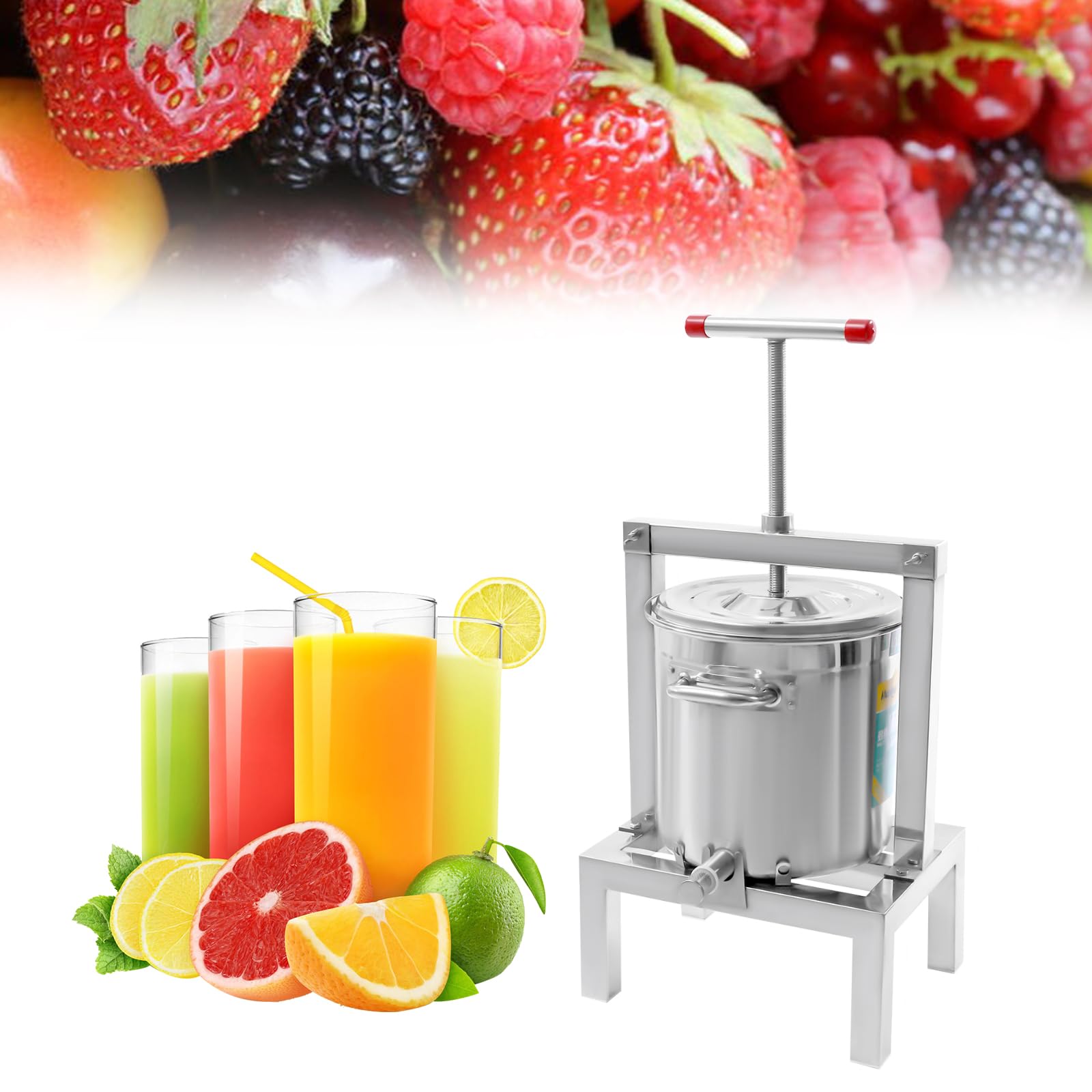 10L Fruit Wine Press, Fruit Press Extractor, Apple Cider Press, Stainless Steel Cider Press Juicer Crusher, Apple Press for Cider Wine Press Grape Press Extractor for Wine and Juice Making (10L)