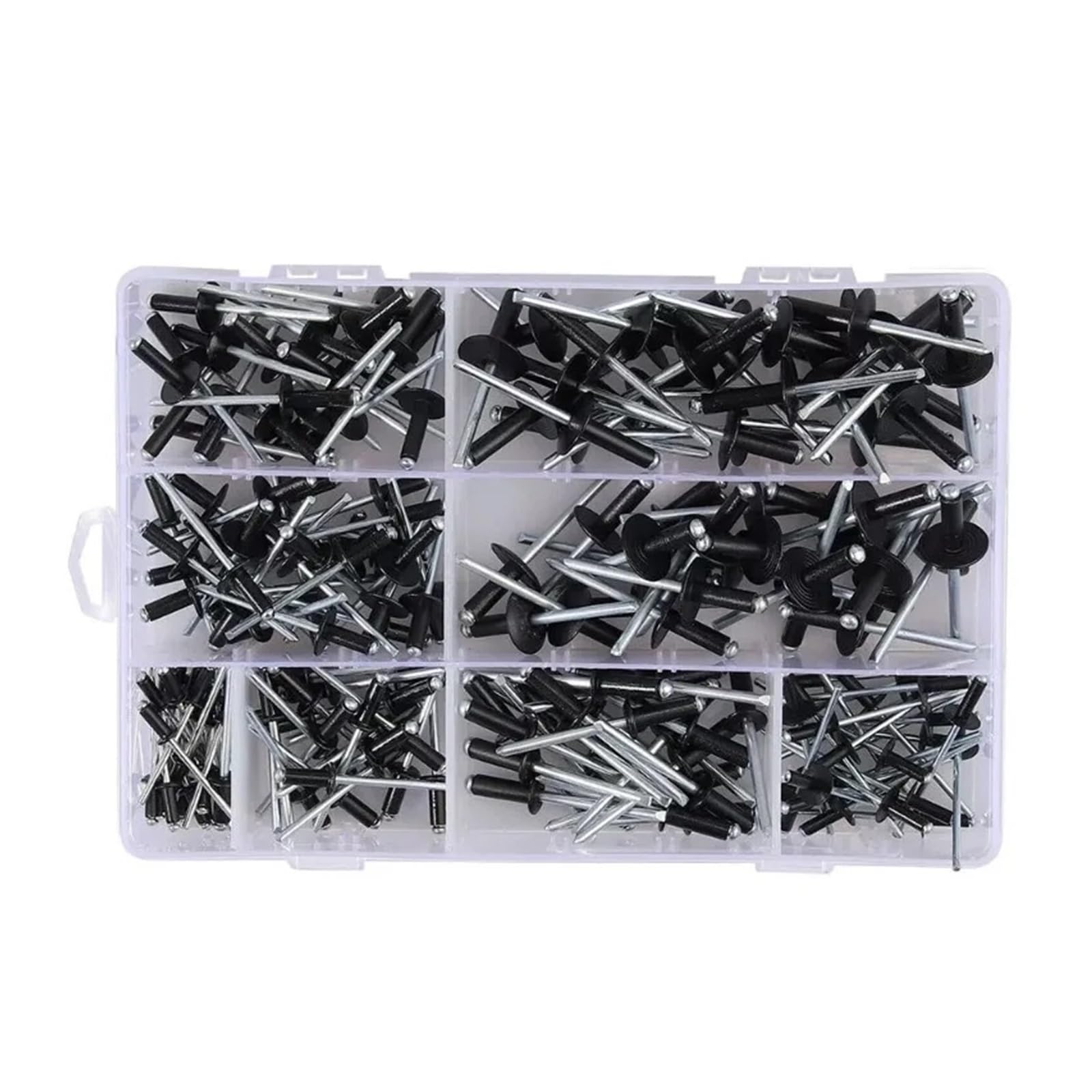 Kit surtido de remaches ciegos de aluminio negro de 200 piezas, remaches pop de cabeza de hongo de 8 a 18 mm for muebles y proyectos de bricolaje