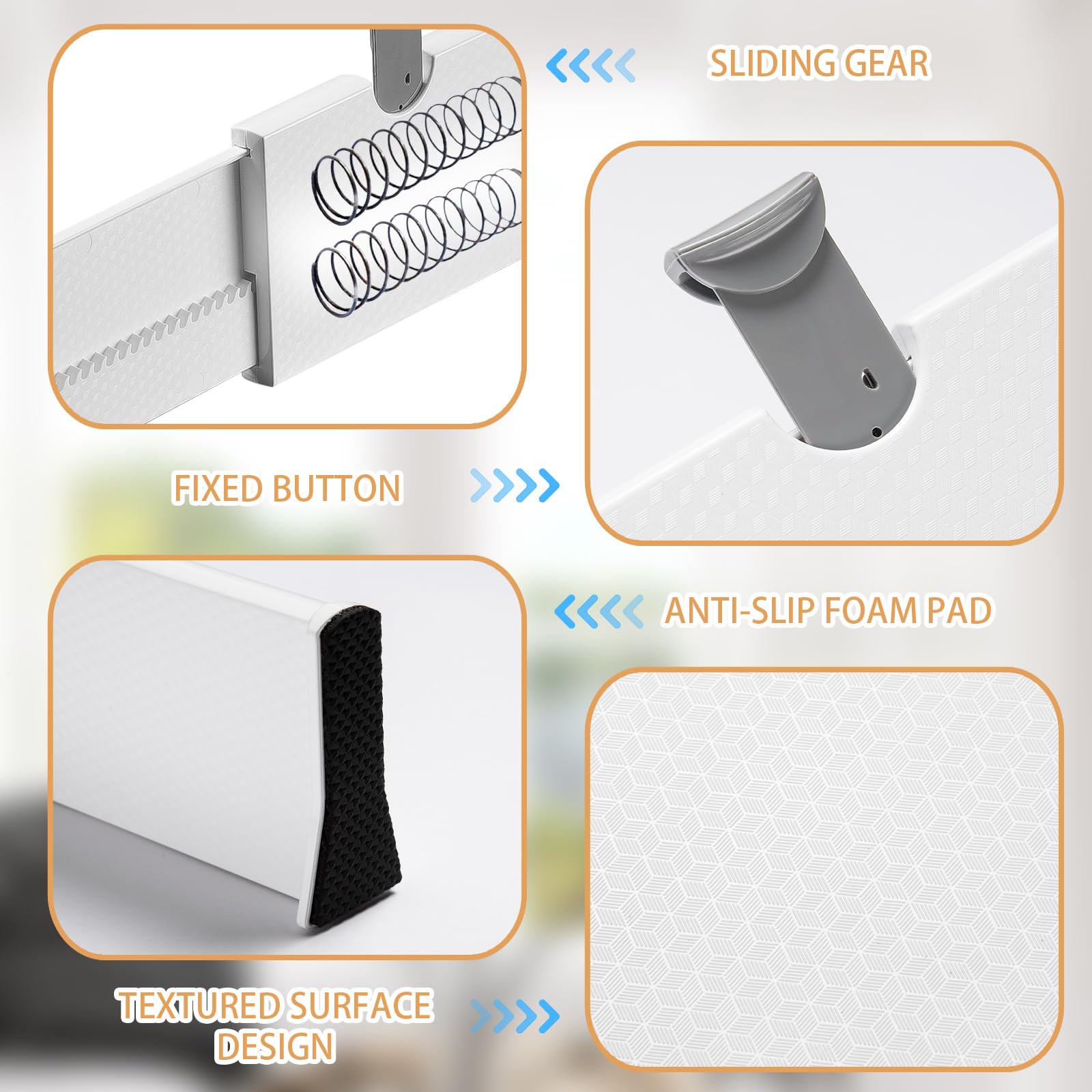 Cinnani Separadores de Cajones Ajustables, Juego de 5 Separador Cajones de Plástico, Extensible de 27,8 cm a 43,5 cm, Divisorias para Gavetas, Organizador Cajones Separador para Cocina, Baño, Oficina