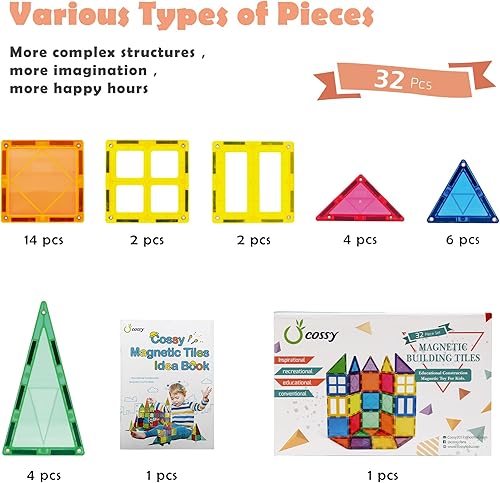 Miniatura 10 de cossy Juego de 120 bloques de construcción magnéticos 3D con imán, juguetes educativos de construcción para niños de más de 3 años con imanes más