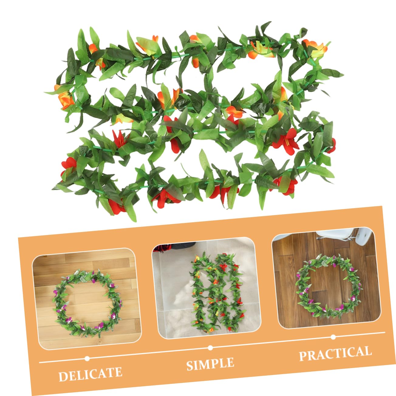 Healifty Collar de Leis Hawaianos Flores Tropicales y Hojas Verdes para Fiesta Verano, Decoración Ligera y Reutilizable Adecuado para Luau y Eventos de Verano