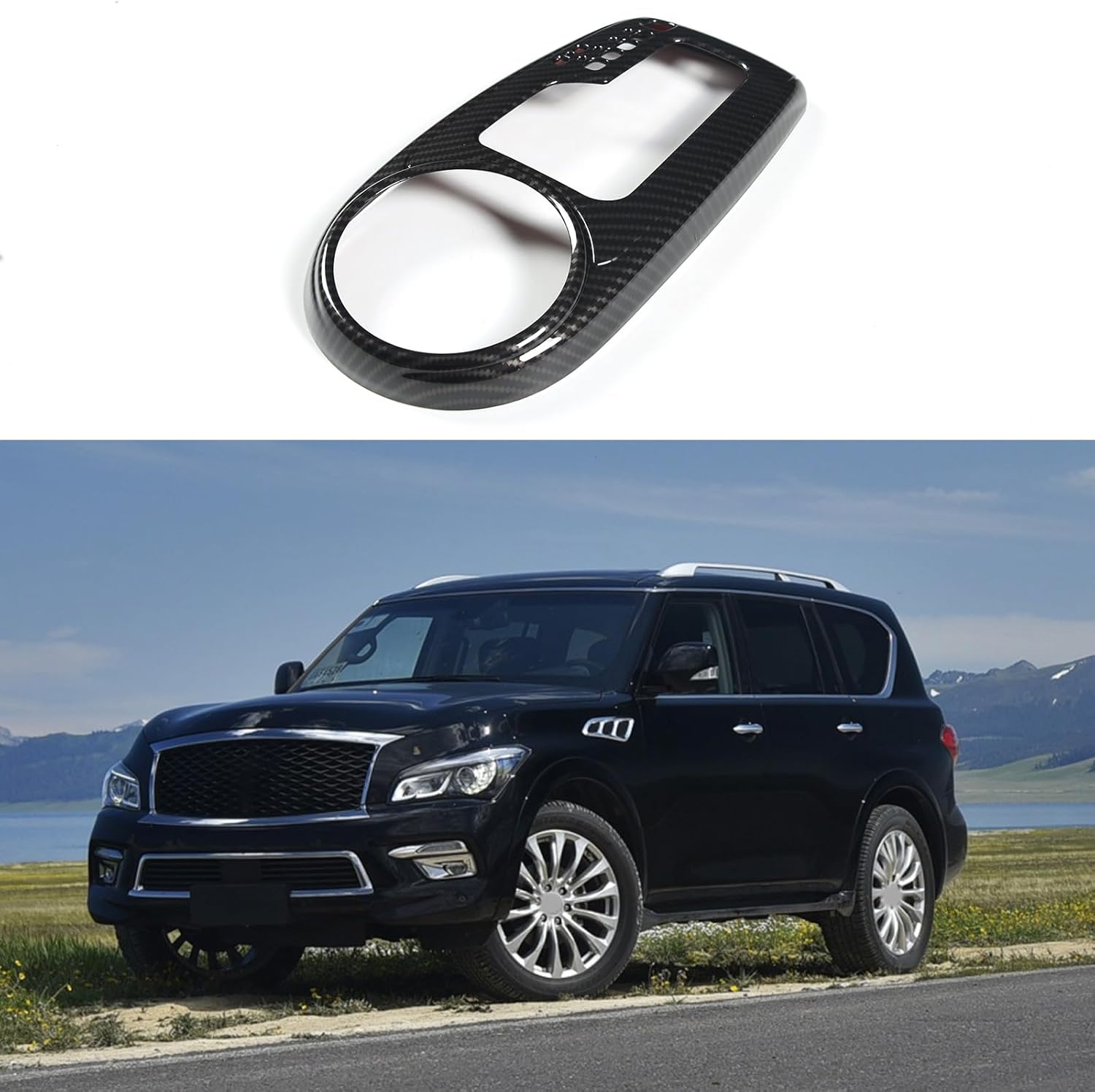 Lcojicep Gear Shift Panel Cover Trim Compatible with Infiniti QX80 2013-2017/Nissan Touareg ABS Car Central Control Panel Trim Interior Sticker (Carbon Fiber Grain)